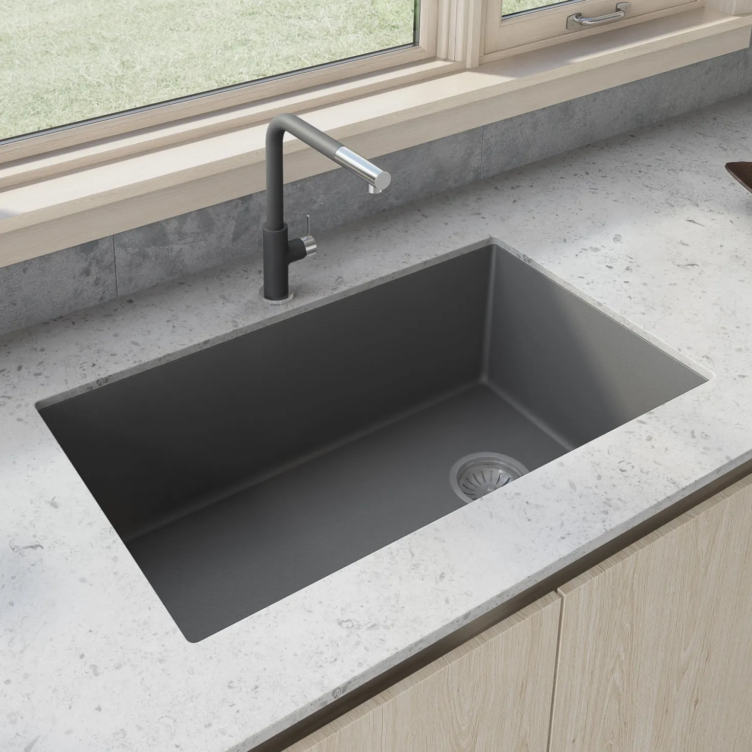 Ruvati 31 x 19" epiGranite Undermount Granite Composite Single Bowl Kitchen Sink