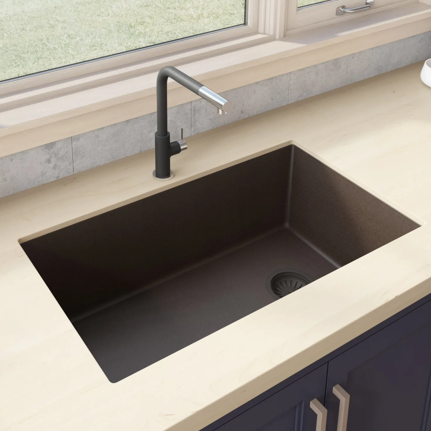 Ruvati 31 x 19" epiGranite Undermount Granite Composite Single Bowl Kitchen Sink