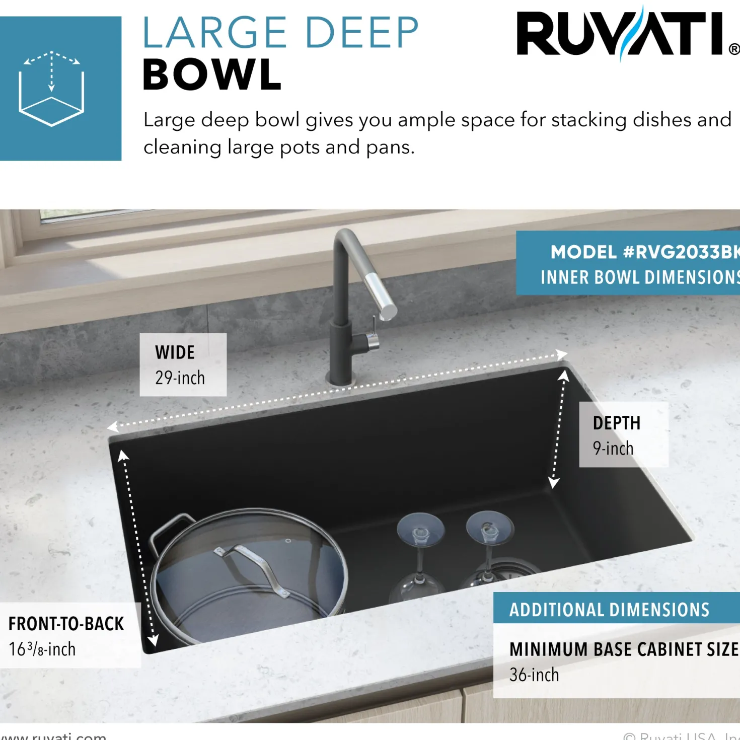 Ruvati 31 x 19" epiGranite Undermount Granite Composite Single Bowl Kitchen Sink