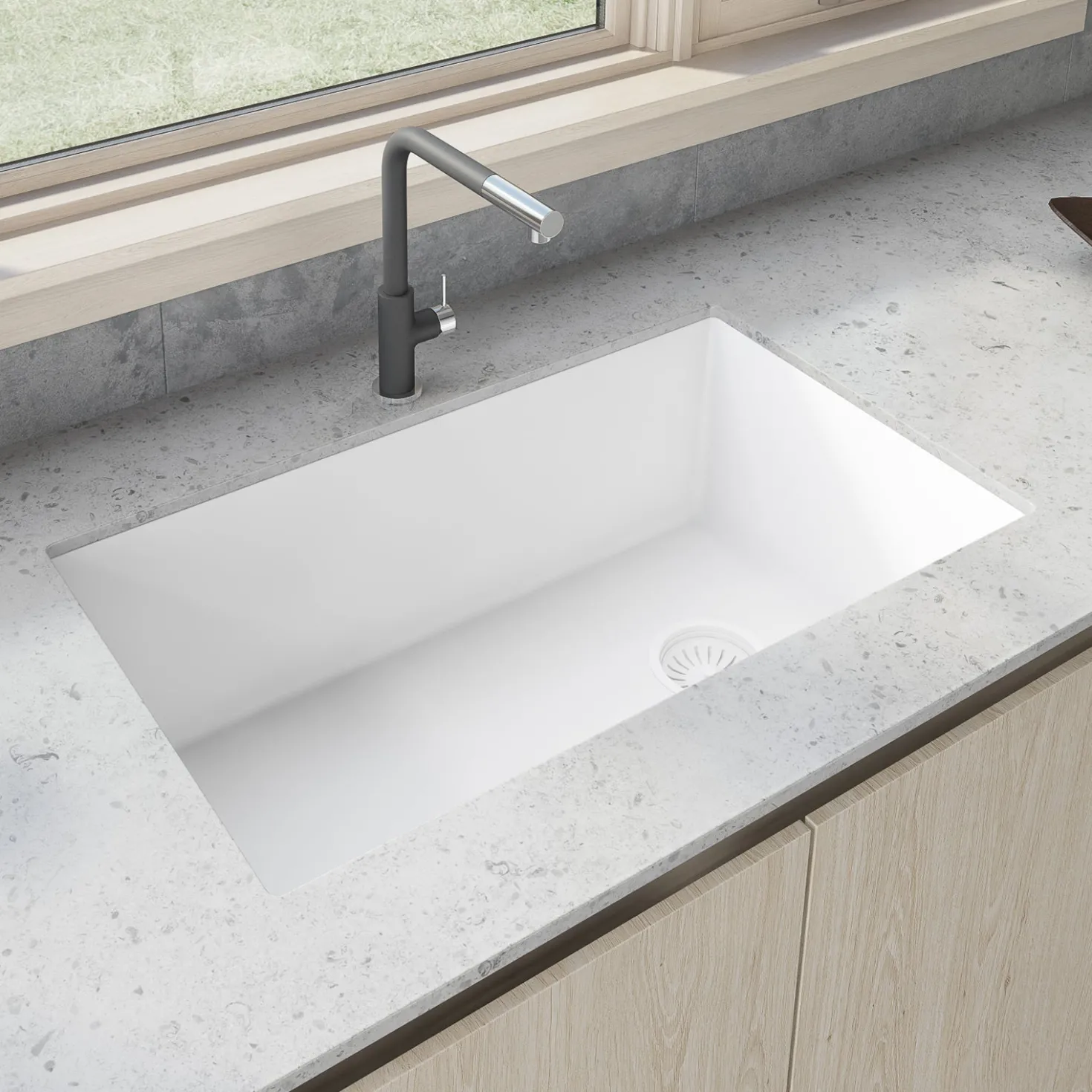 Ruvati 31 x 19" epiGranite Undermount Granite Composite Single Bowl Kitchen Sink