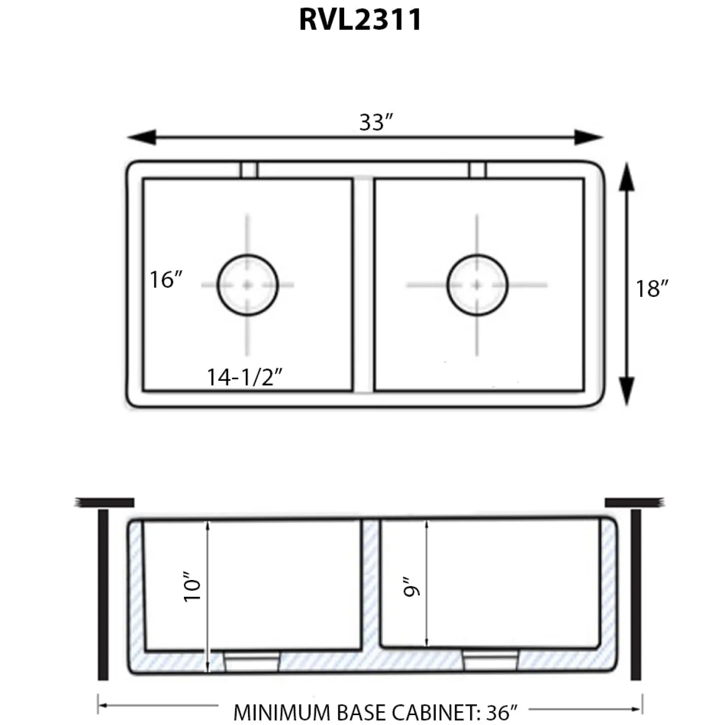 Ruvati 33 x 18" Fireclay Farmhouse Apron-Front Double Bowl Kitchen Sink in White