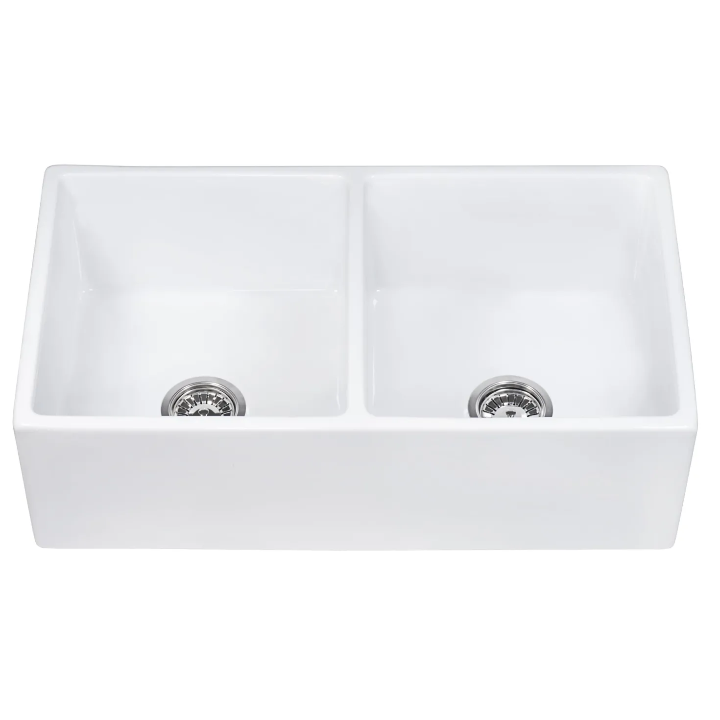 Ruvati 33 x 18" Fireclay Farmhouse Apron-Front Double Bowl Kitchen Sink in White