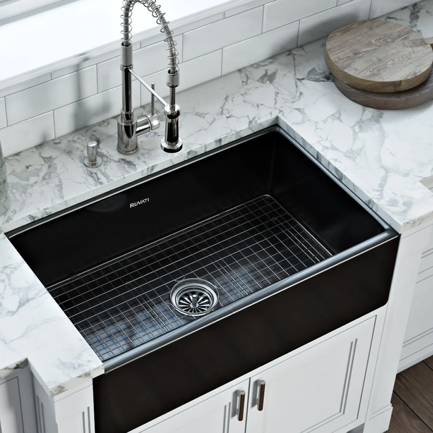 Ruvati 30 x 20" Fireclay Reversible Farmhouse Apron-Front Kitchen Sink Single Bowl