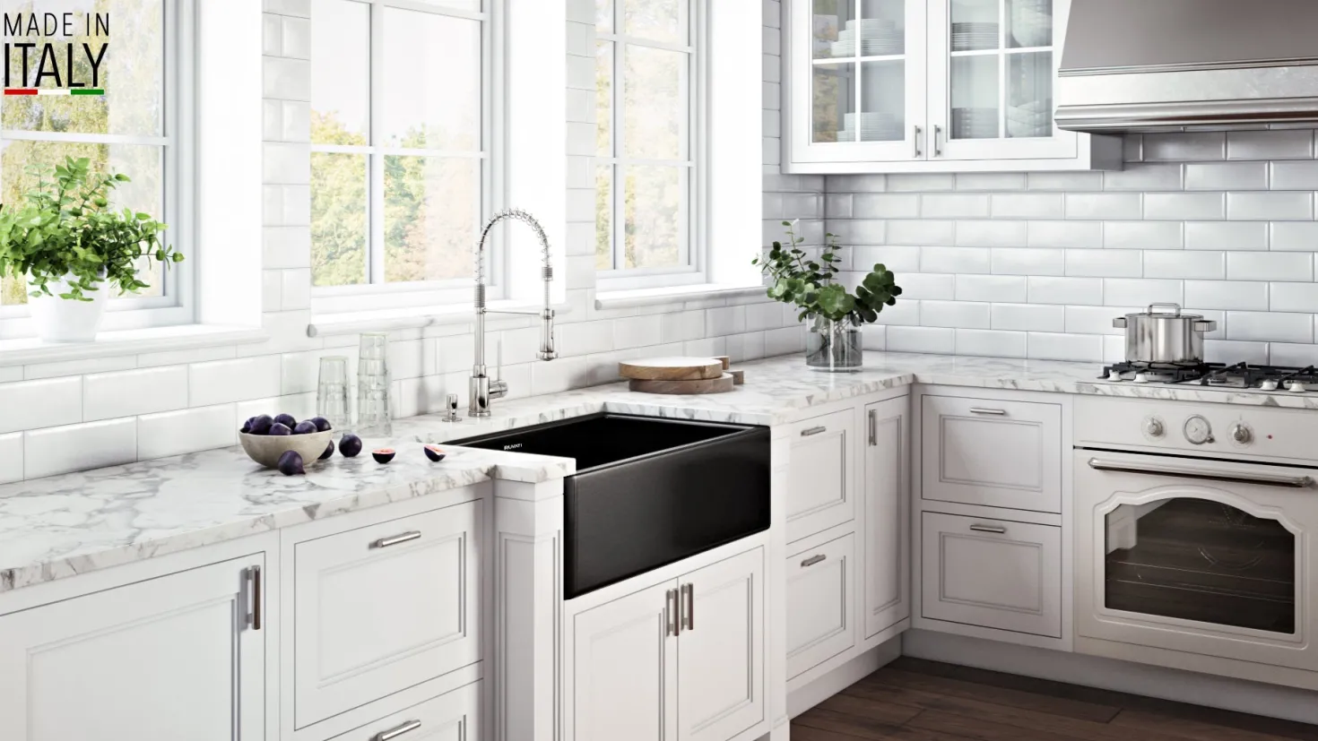Ruvati 30 x 20" Fireclay Reversible Farmhouse Apron-Front Kitchen Sink Single Bowl