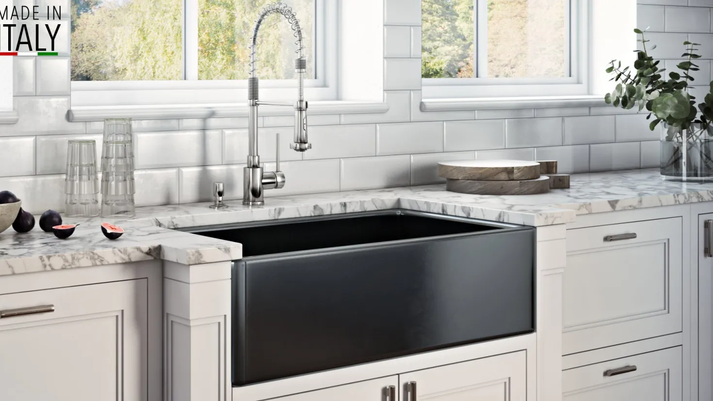 Ruvati 30 x 20" Fireclay Reversible Farmhouse Apron-Front Kitchen Sink Single Bowl