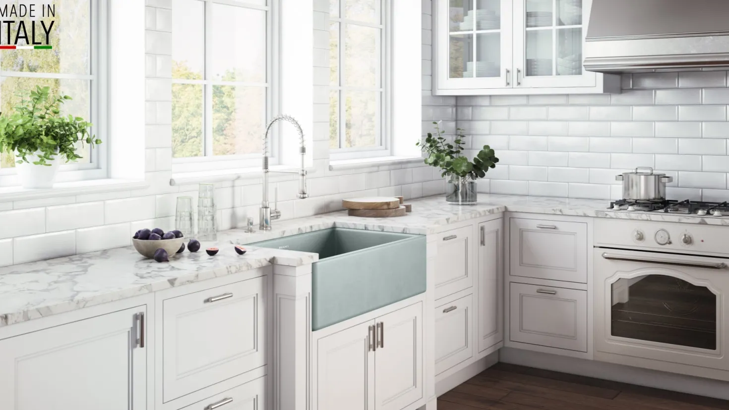 Ruvati 30 x 20" Fireclay Reversible Farmhouse Apron-Front Kitchen Sink Single Bowl