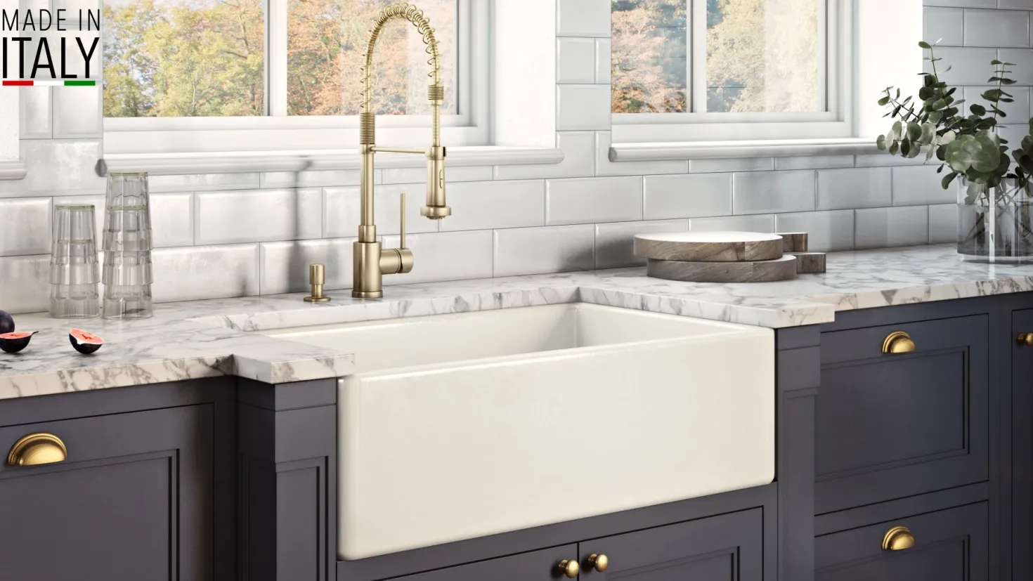 Ruvati 30 x 20" Fireclay Reversible Farmhouse Apron-Front Kitchen Sink Single Bowl