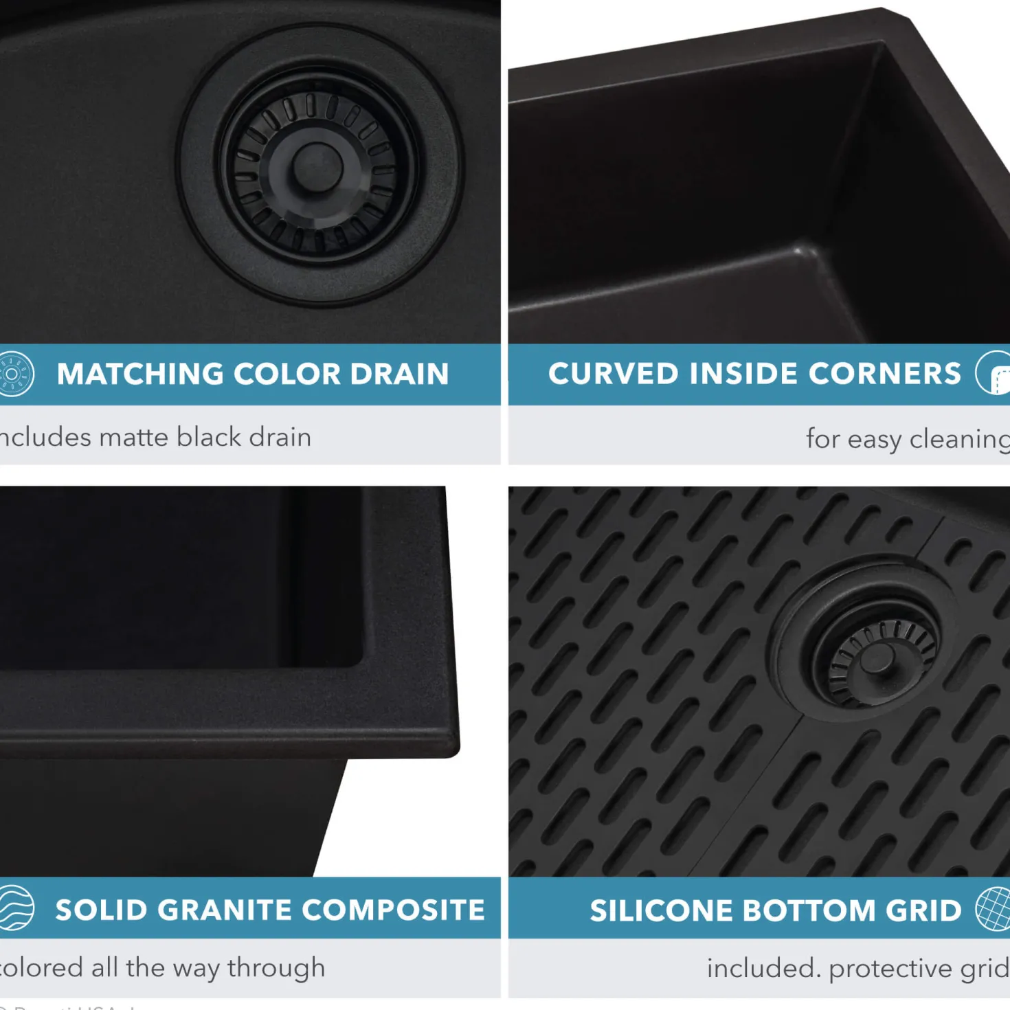 Ruvati 33" x 19" Granite Composite Undermount Single Bowl Kitchen Sink - Midnight Black