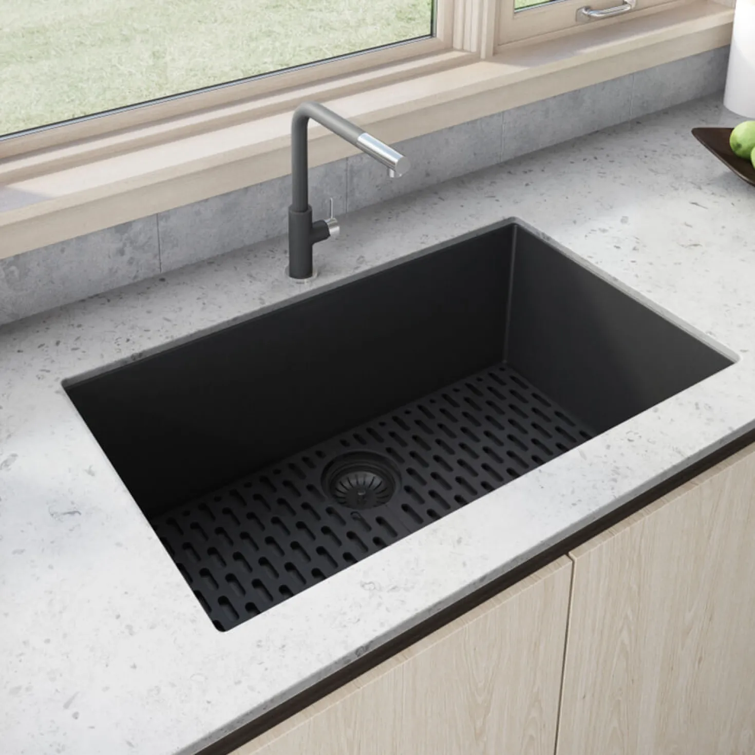 Ruvati 33" x 19" Granite Composite Undermount Single Bowl Kitchen Sink - Midnight Black