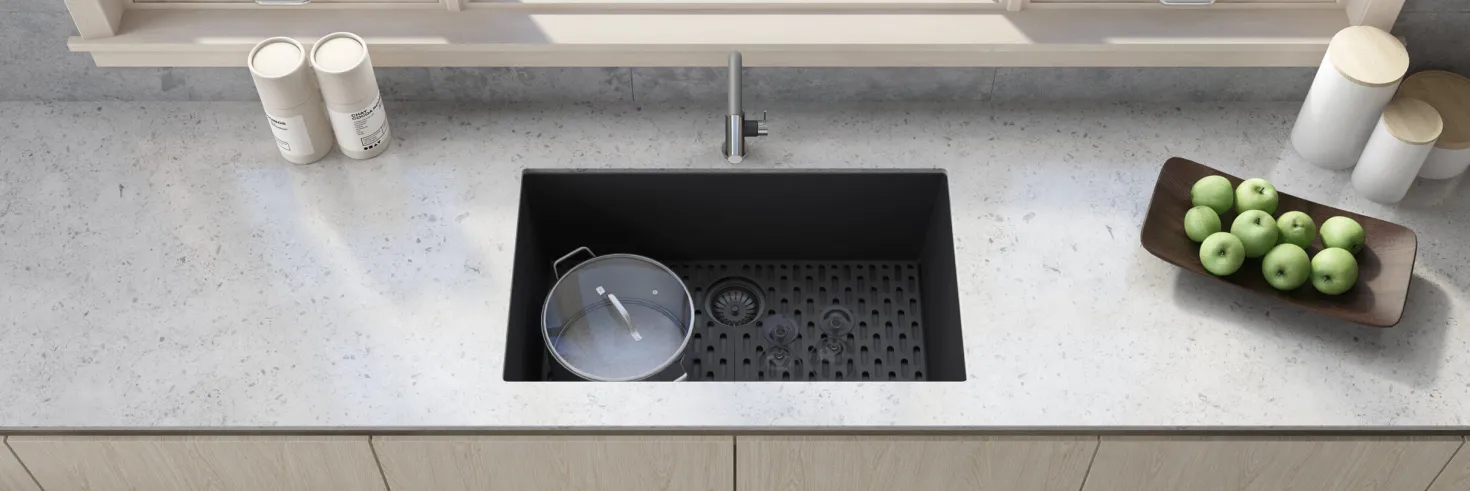 Ruvati 33" x 19" Granite Composite Undermount Single Bowl Kitchen Sink - Midnight Black