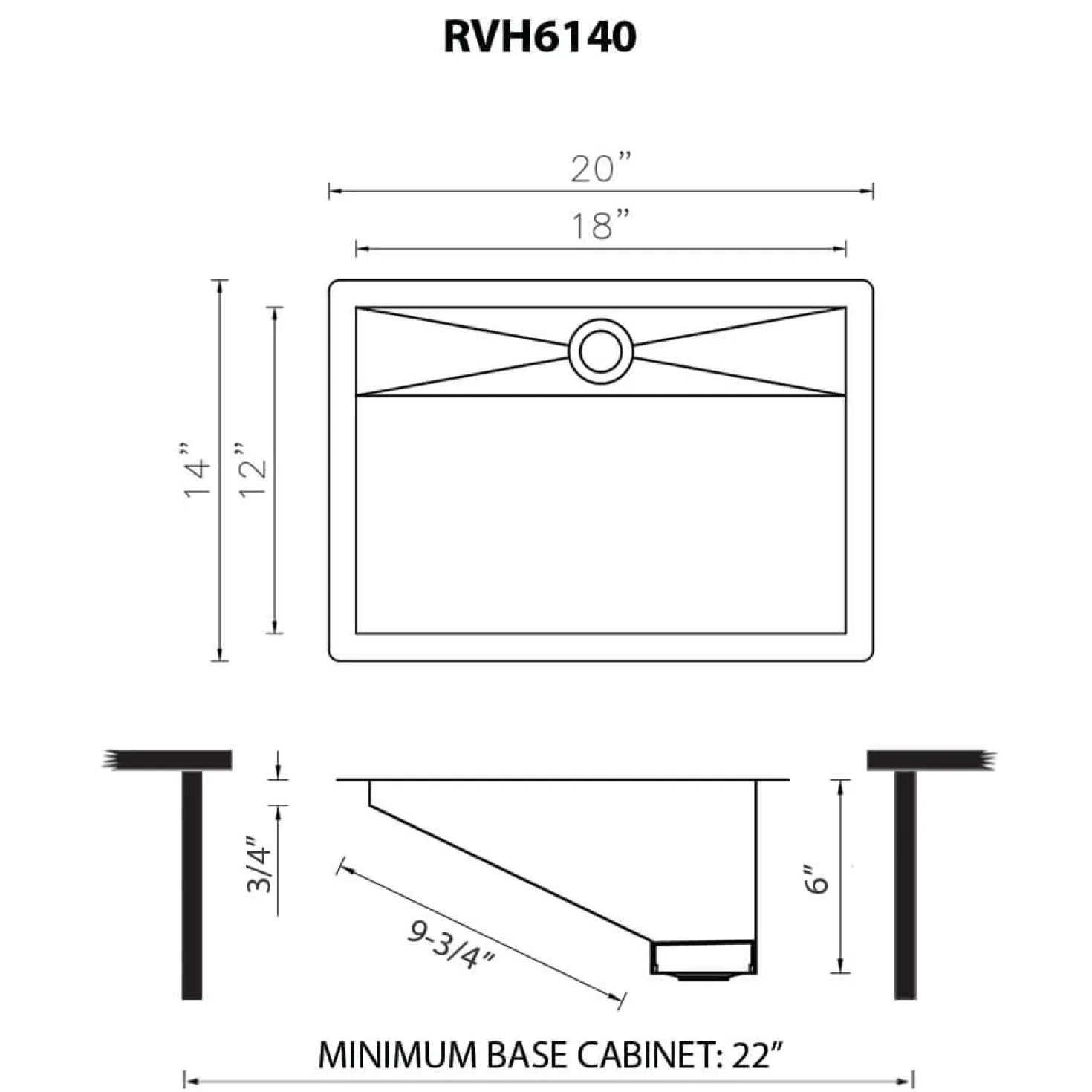 Ruvati 20 x 14" Gunmetal Stainless Steel Undermount Ramp Bathroom Sink
