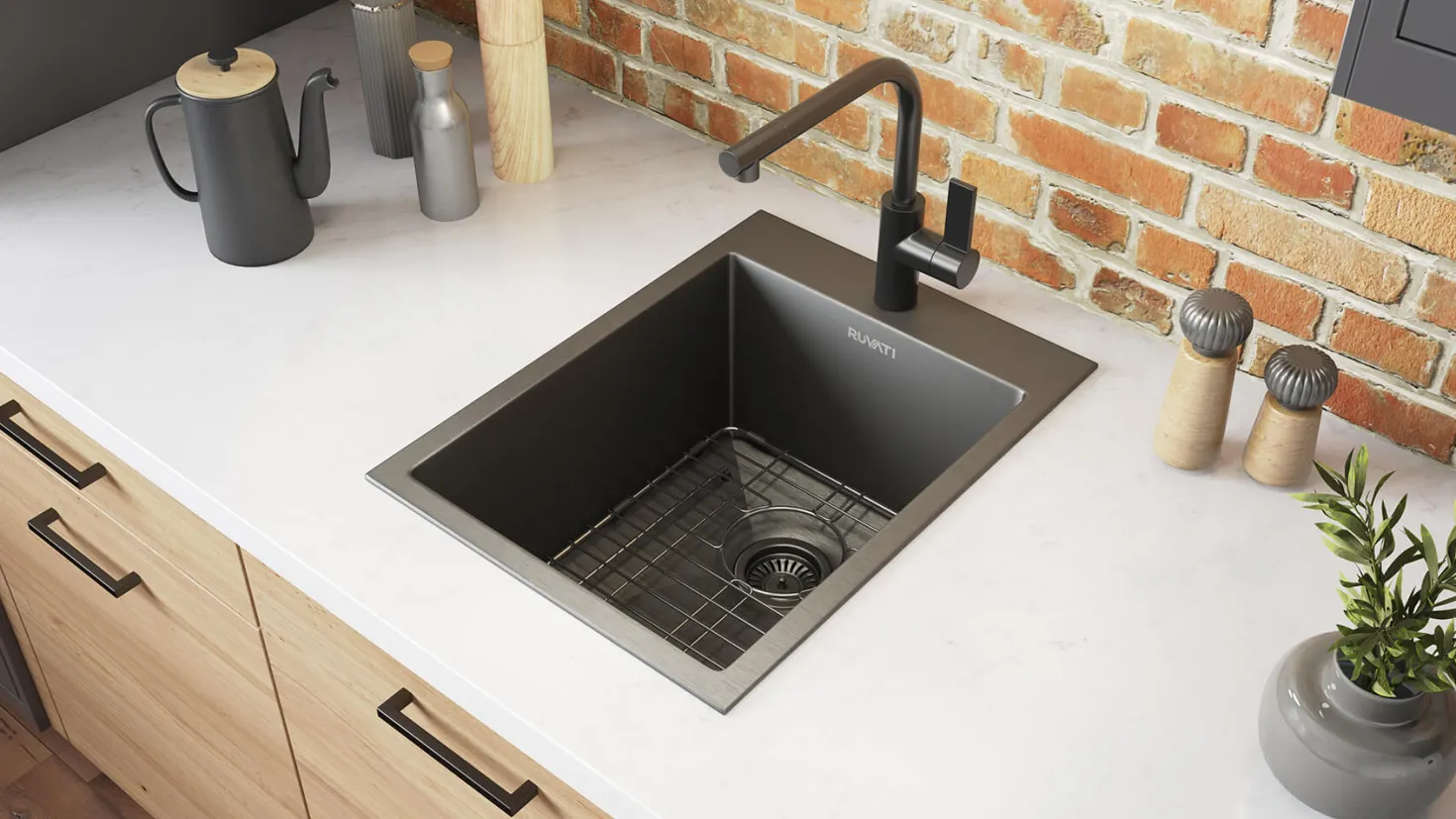 Ruvati 15" x 20" Gunmetal Topmount Bar Prep Sink