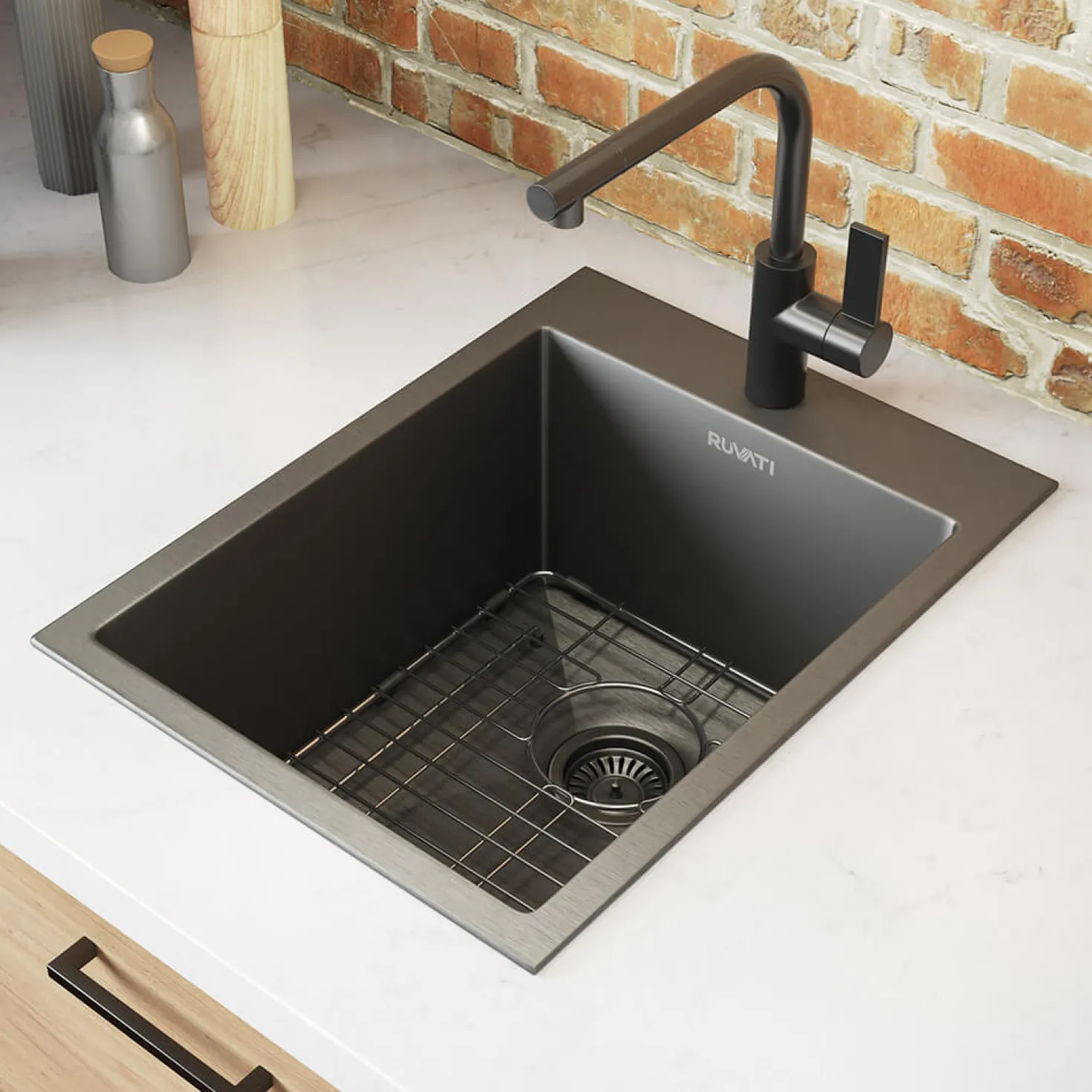 Ruvati 15" x 20" Gunmetal Topmount Bar Prep Sink