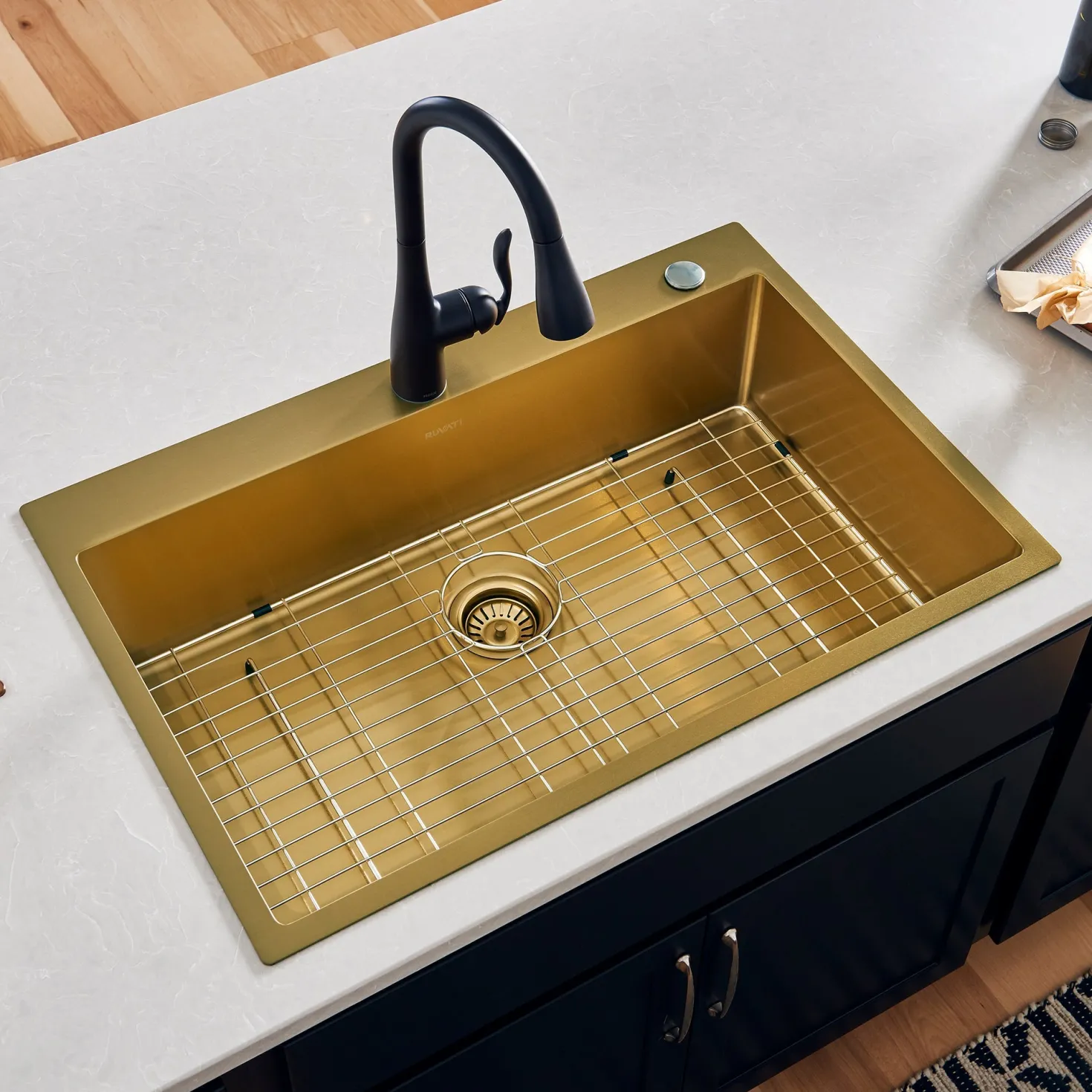 Ruvati 33" x 22" Matte Gold Stainless Steel Topmount Single Bowl Kitchen Sink
