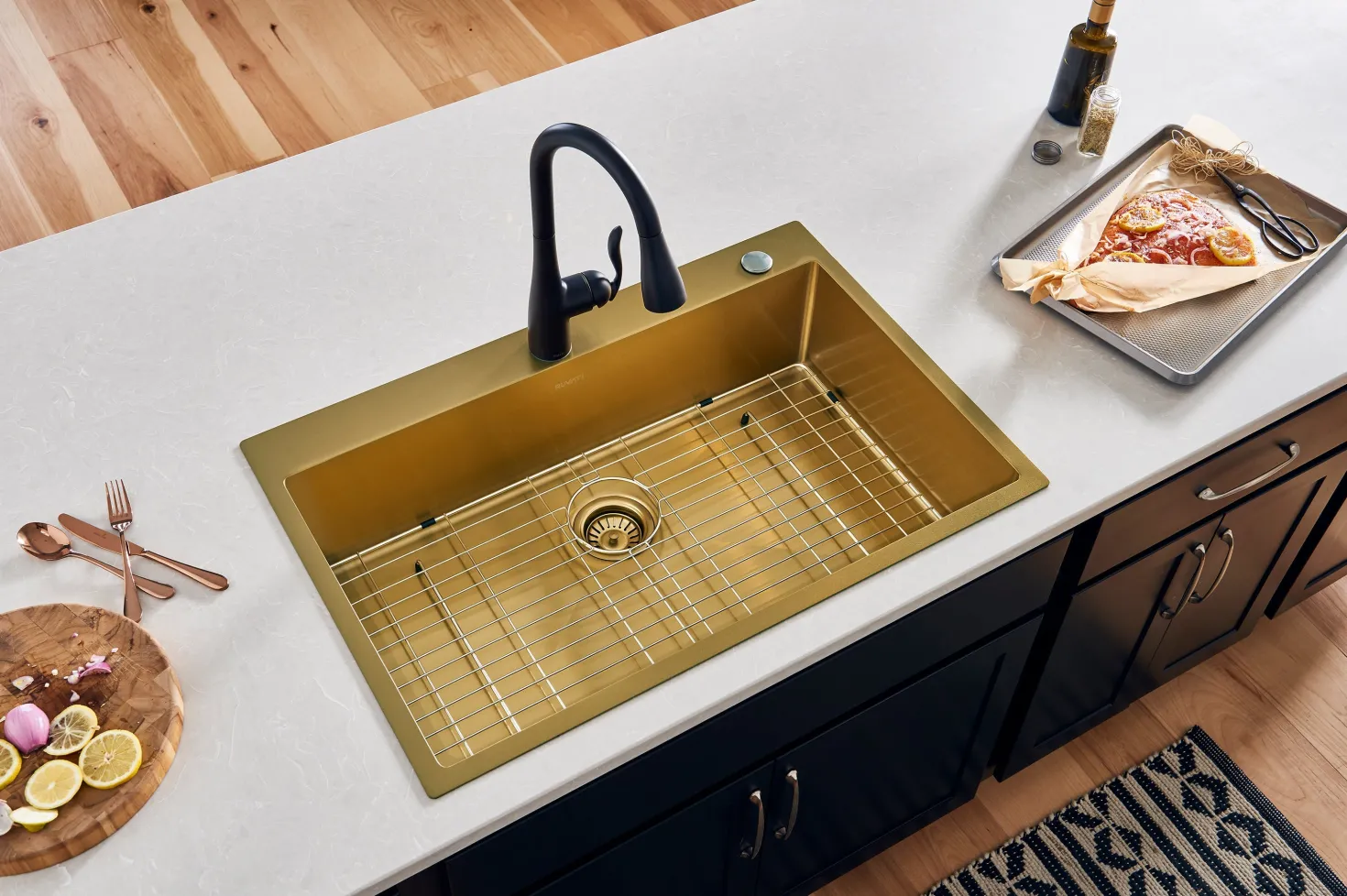 Ruvati 33" x 22" Matte Gold Stainless Steel Topmount Single Bowl Kitchen Sink
