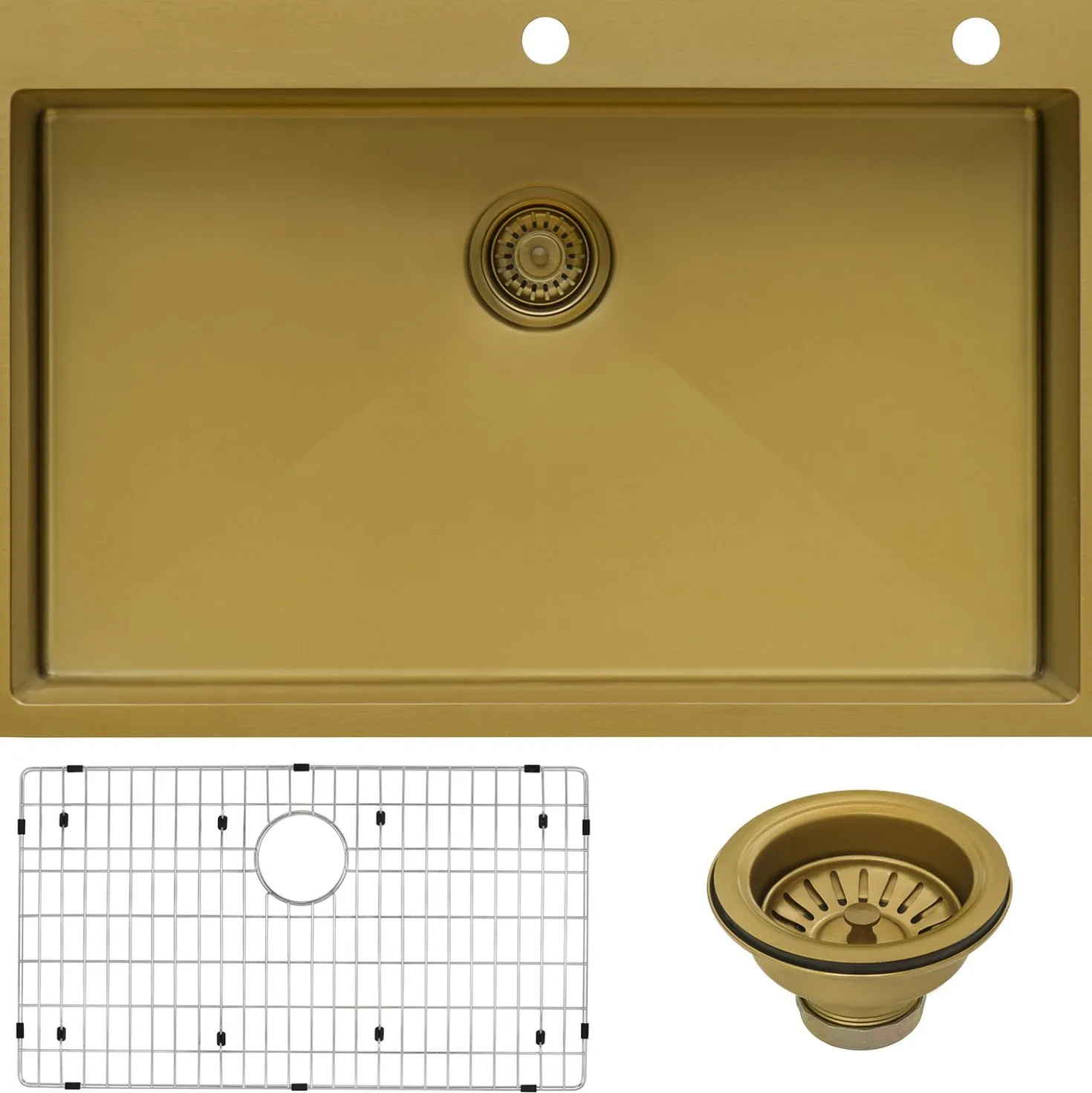 Ruvati 33" x 22" Matte Gold Stainless Steel Topmount Single Bowl Kitchen Sink