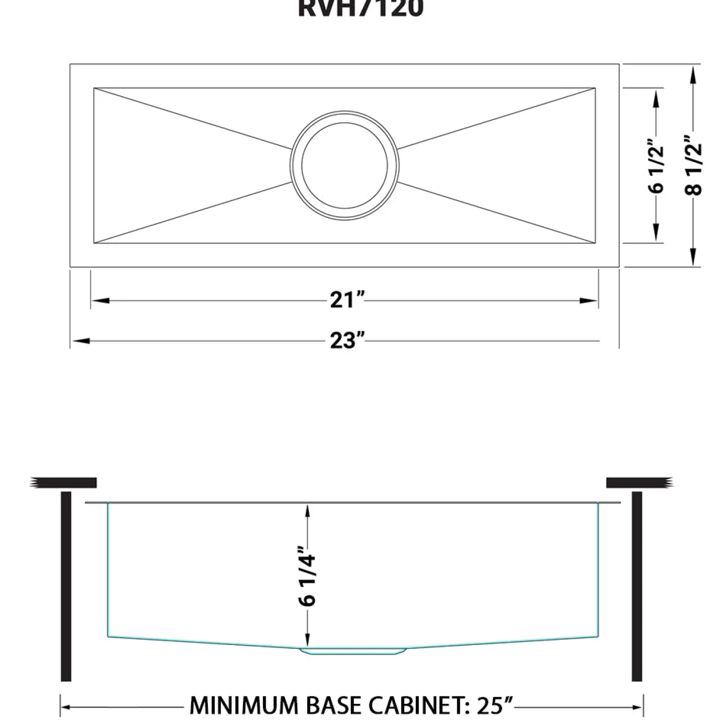 Ruvati 23" x 8" Narrow Trough Undermount 16 Gauge Stainless Steel Single Bowl Bar Prep Sink