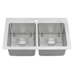 Ruvati 33" x 22" Topmount 50/50 Double Bowl 16 Gauge Stainless Steel Kitchen Sink