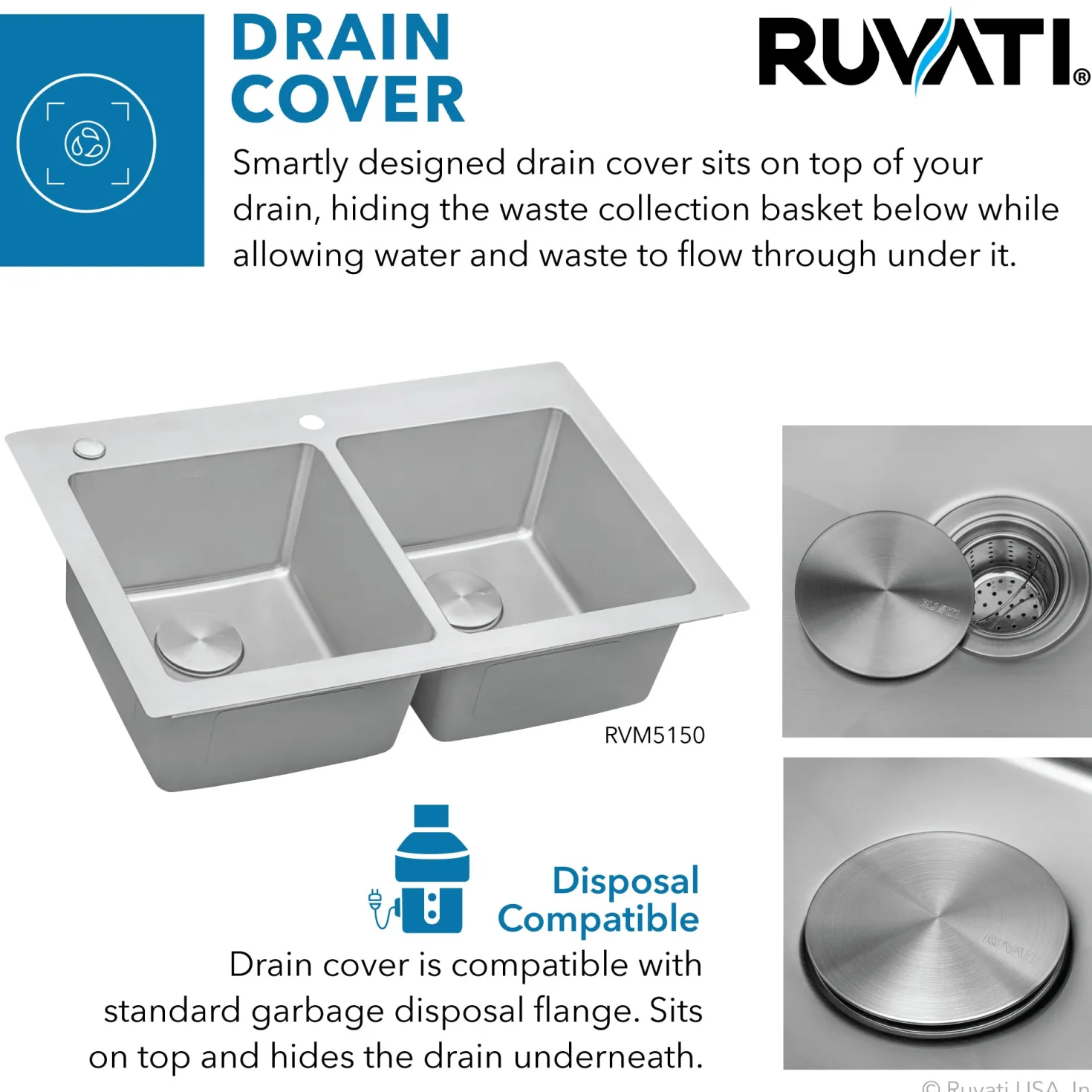 Ruvati 33" x 22" Topmount 50/50 Double Bowl 16 Gauge Stainless Steel Kitchen Sink