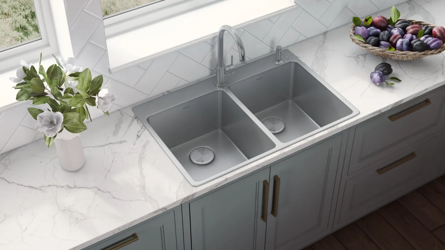 Ruvati 33" x 22" Topmount 50/50 Double Bowl 16 Gauge Stainless Steel Kitchen Sink