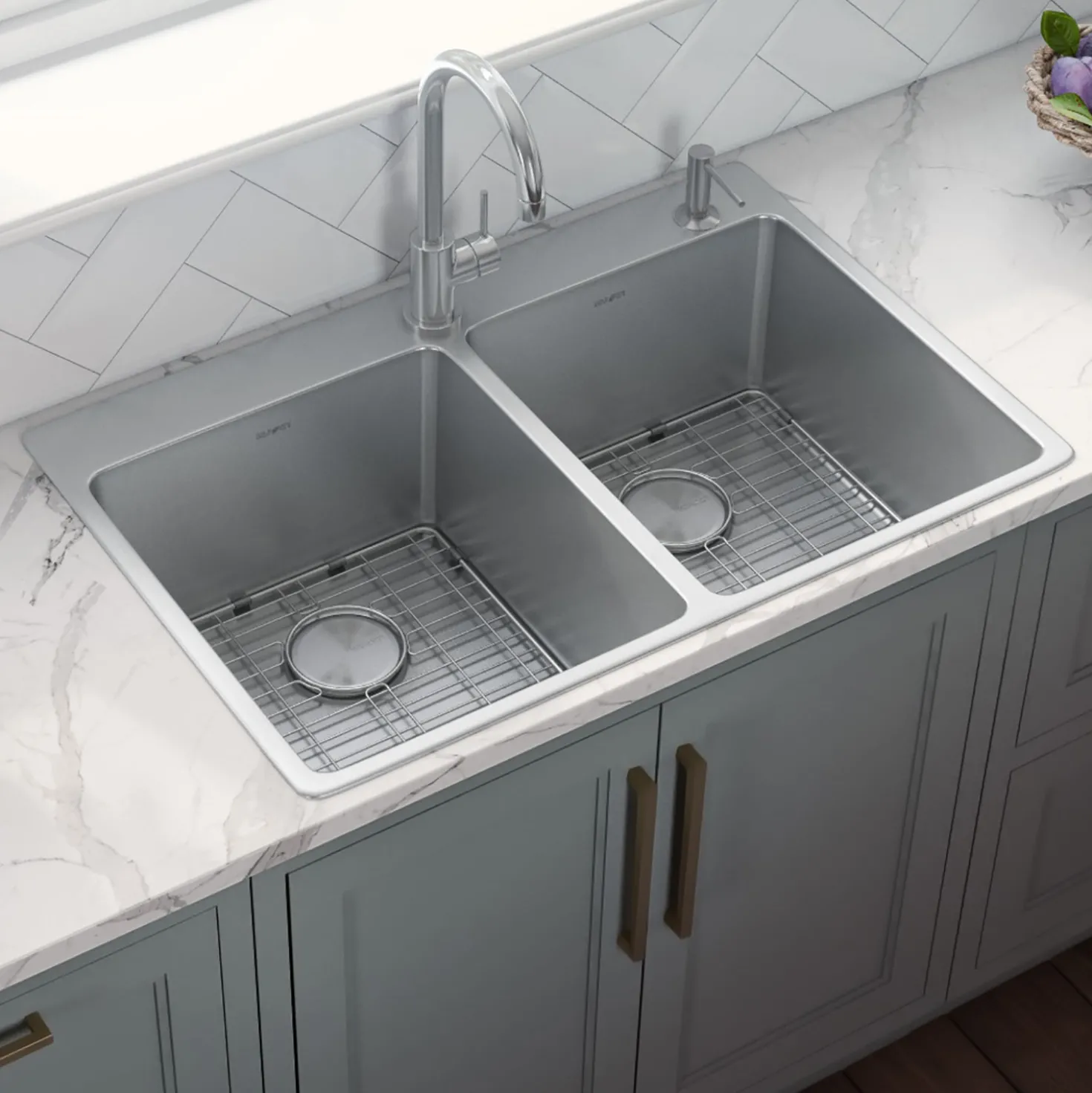 Ruvati 33" x 22" Topmount 50/50 Double Bowl 16 Gauge Stainless Steel Kitchen Sink