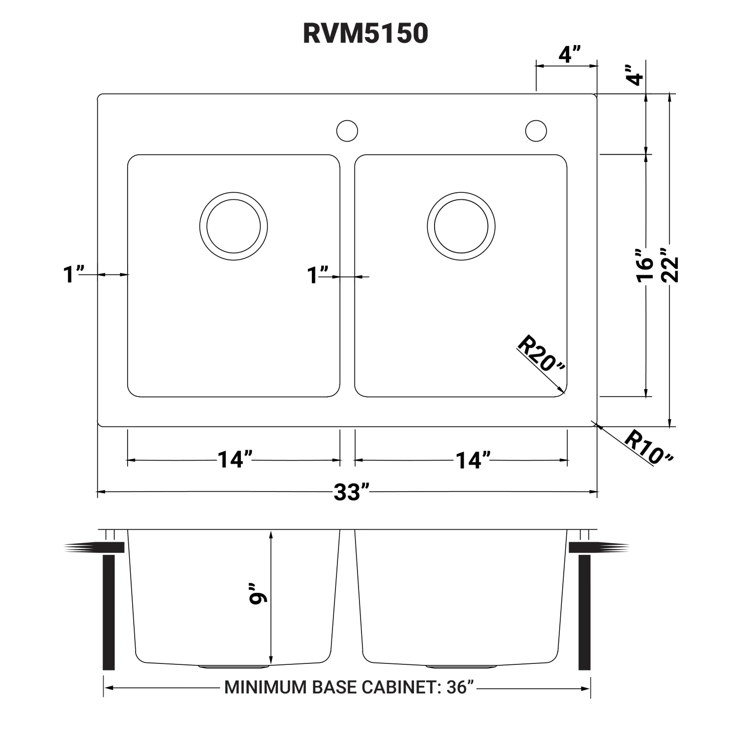 Ruvati 33" x 22" Topmount 50/50 Double Bowl 16 Gauge Stainless Steel Kitchen Sink
