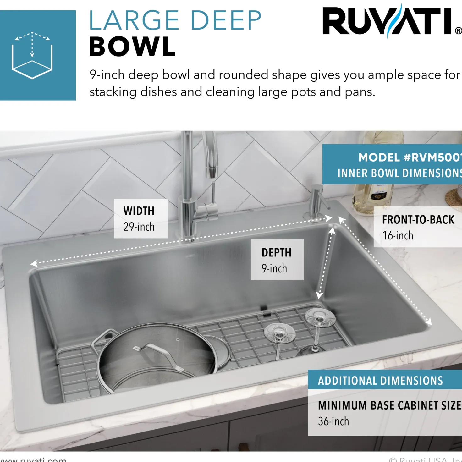 Ruvati 33" x 22" Topmount 16 Gauge Stainless Steel Kitchen Sink