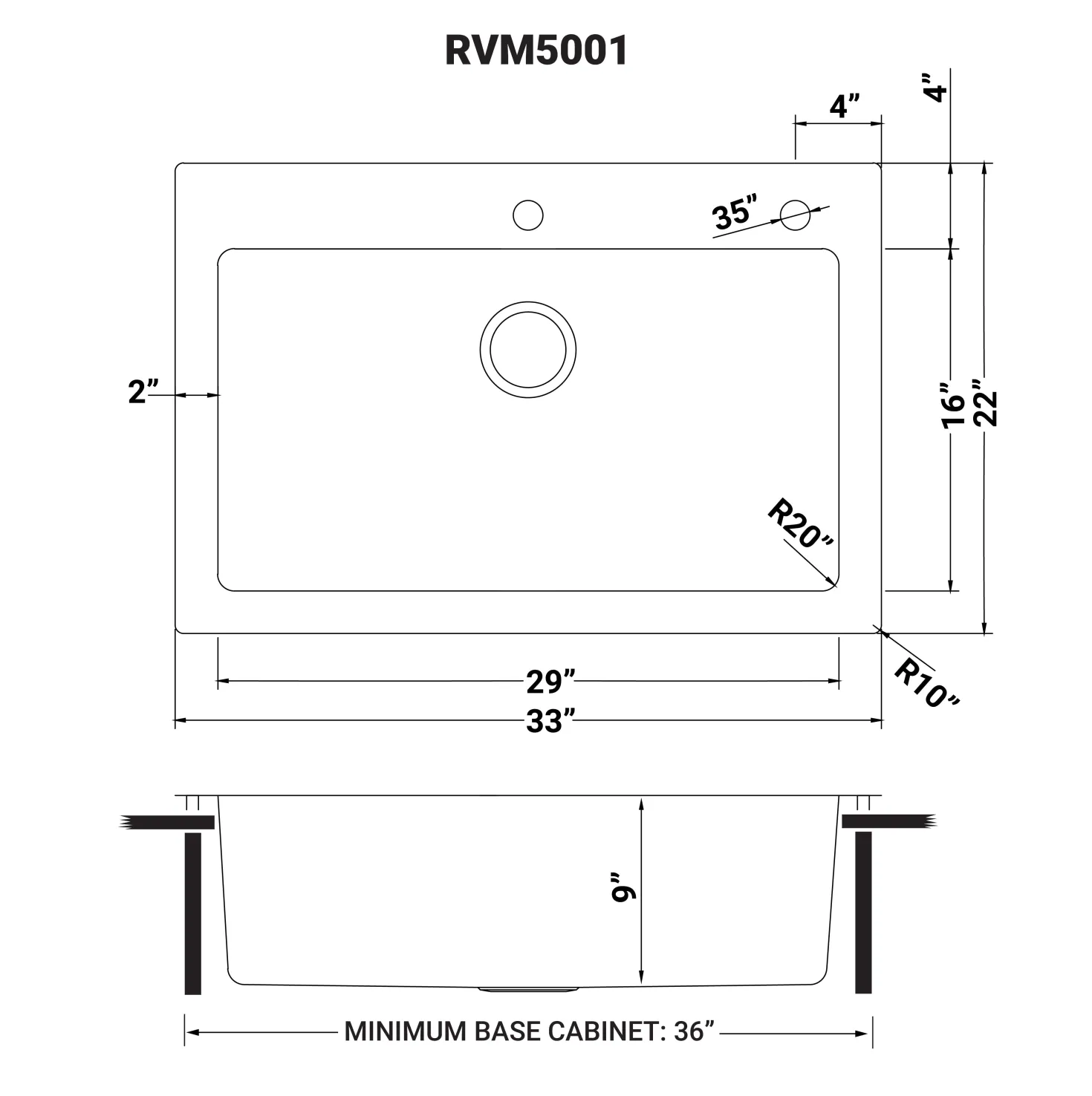 Ruvati 33" x 22" Topmount 16 Gauge Stainless Steel Kitchen Sink