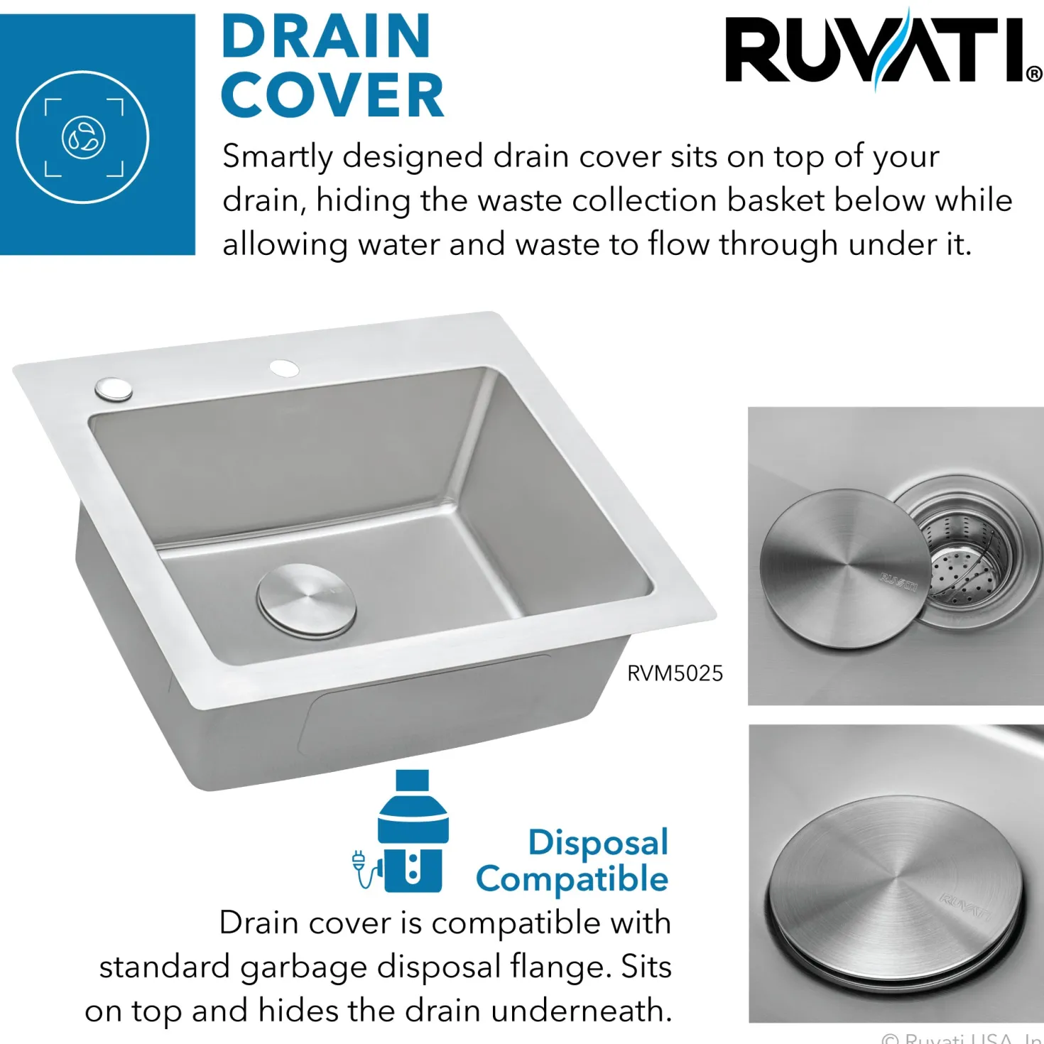 Ruvati 25" x 22" Topmount 16 Gauge Stainless Steel Kitchen Sink