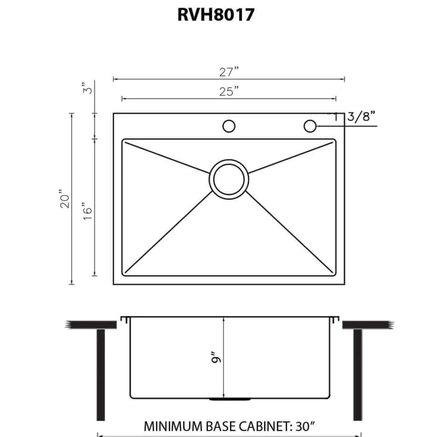 Ruvati 27" x 20" Topmount 16 Gauge Stainless Kitchen Sink