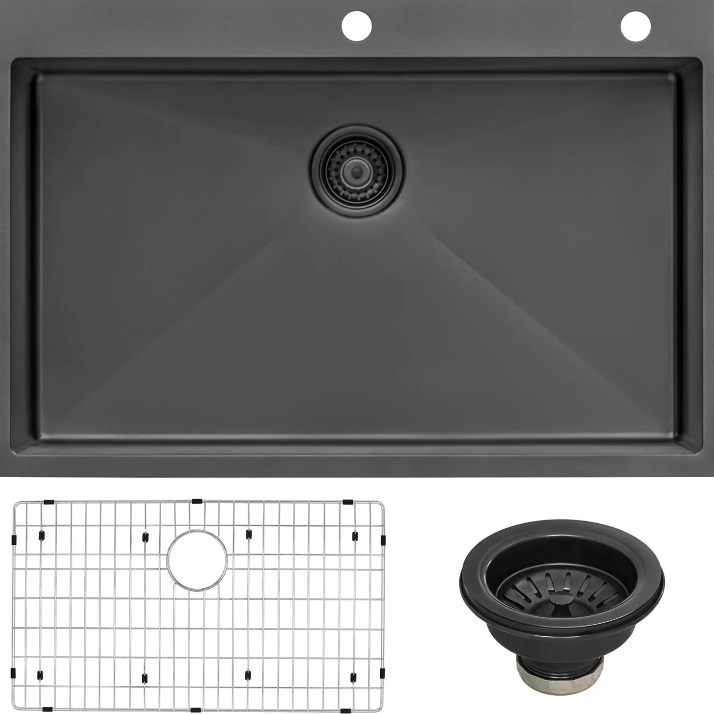 Ruvati 33" x 22" Topmount Gunmetal Stainless Steel Kitchen Sink 16 Gauge Single Bowl
