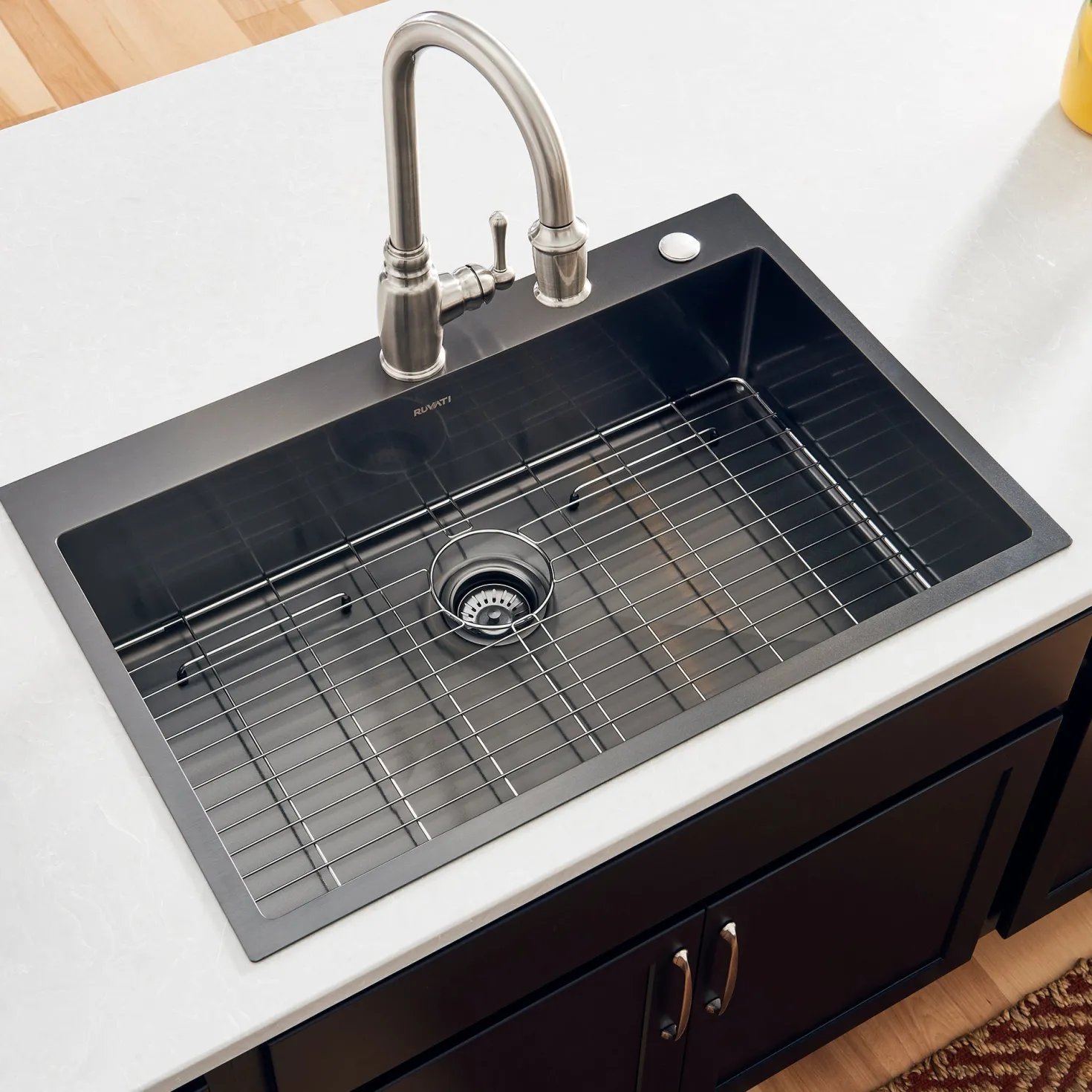 Ruvati 33" x 22" Topmount Gunmetal Stainless Steel Kitchen Sink 16 Gauge Single Bowl