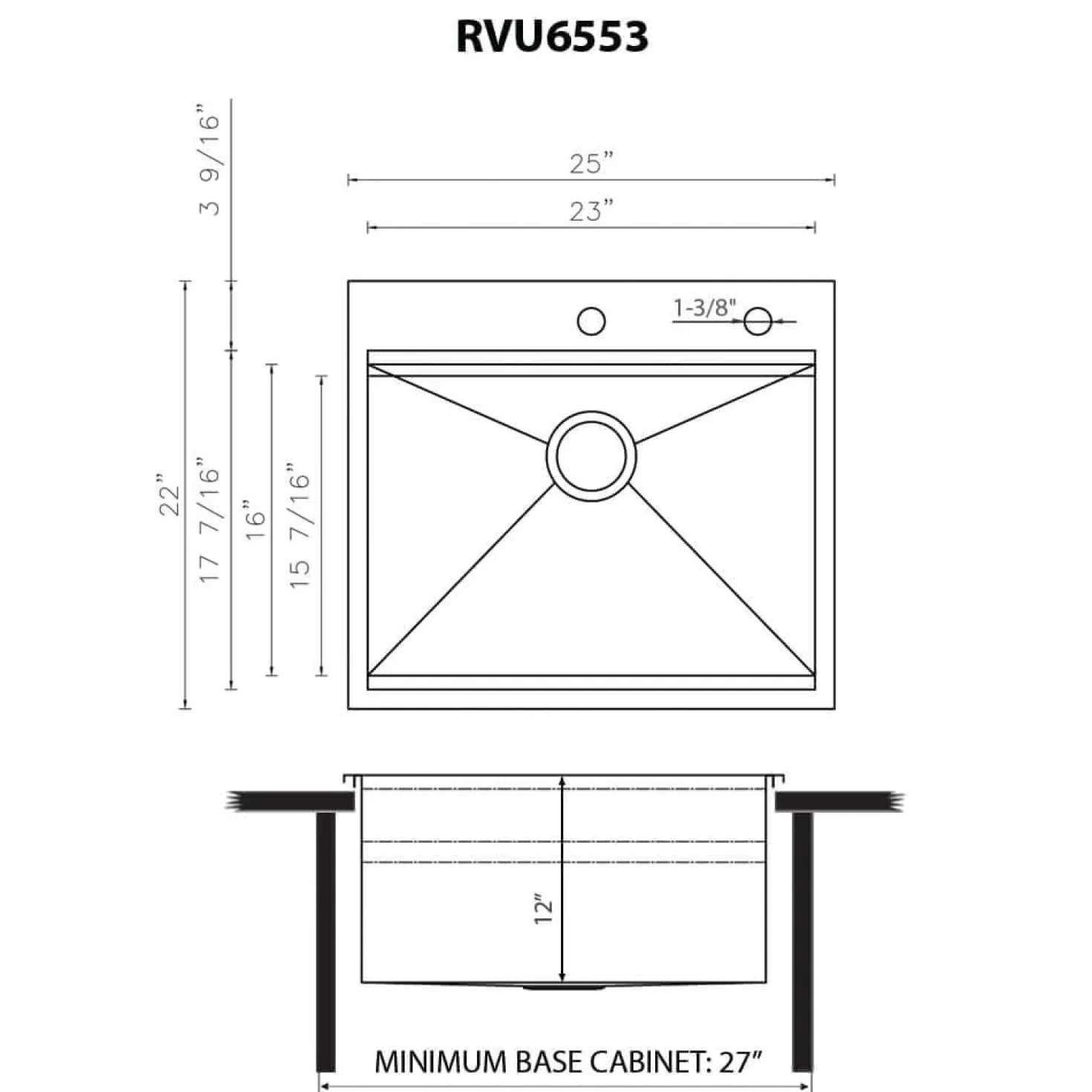 Ruvati 25" x 22" Topmount Laundry Workstation Sink 12" Deep with Washboard