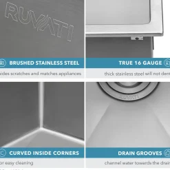 Ruvati 18" x 20" Topmount Prep Sink in 16 Gauge Stainless