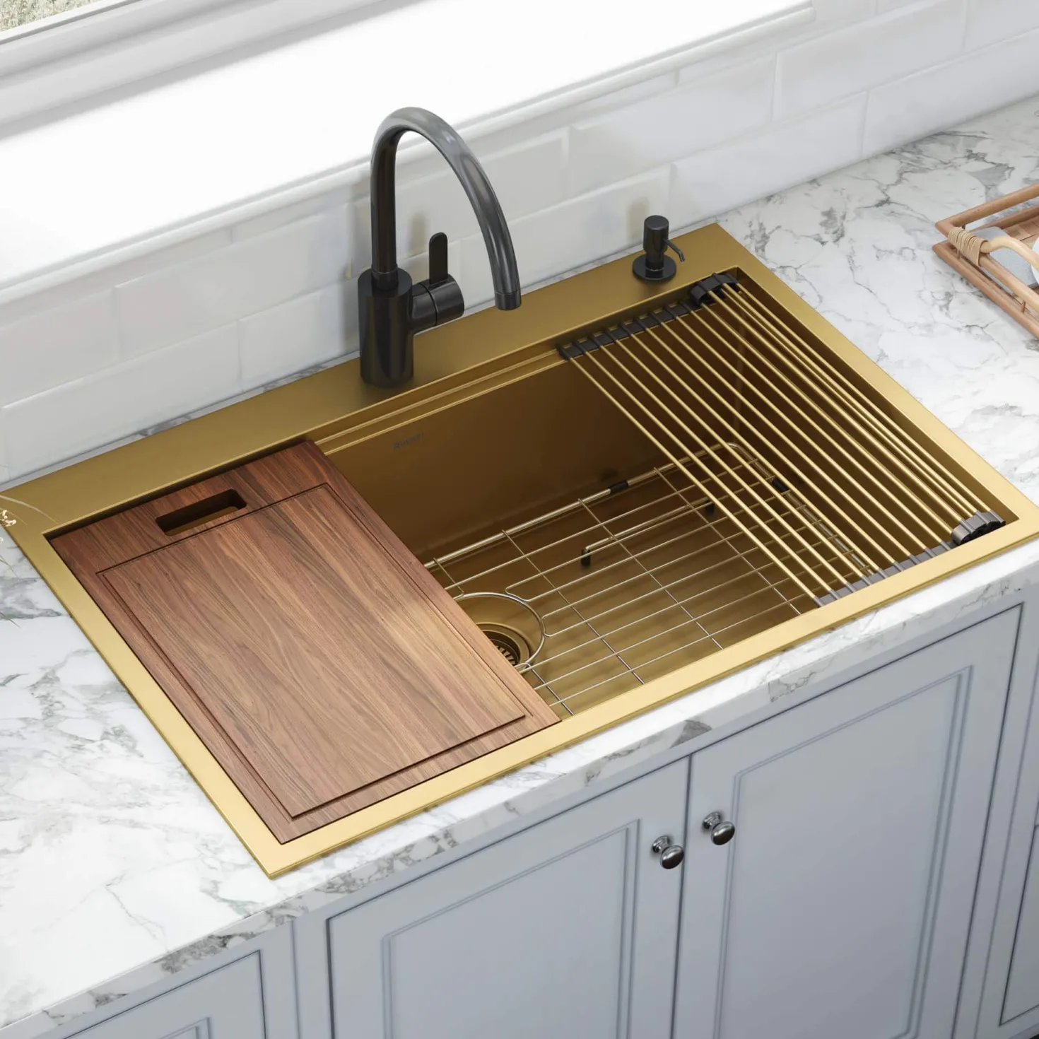 Ruvati 33" x 22" Topmount Workstation Matte Gold Stainless Kitchen Sink