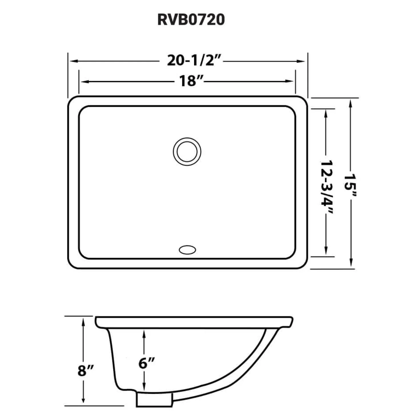 Ruvati 21" x 15" Undermount Bathroom Sink Black Rectangular Porcelain Ceramic with Overflow