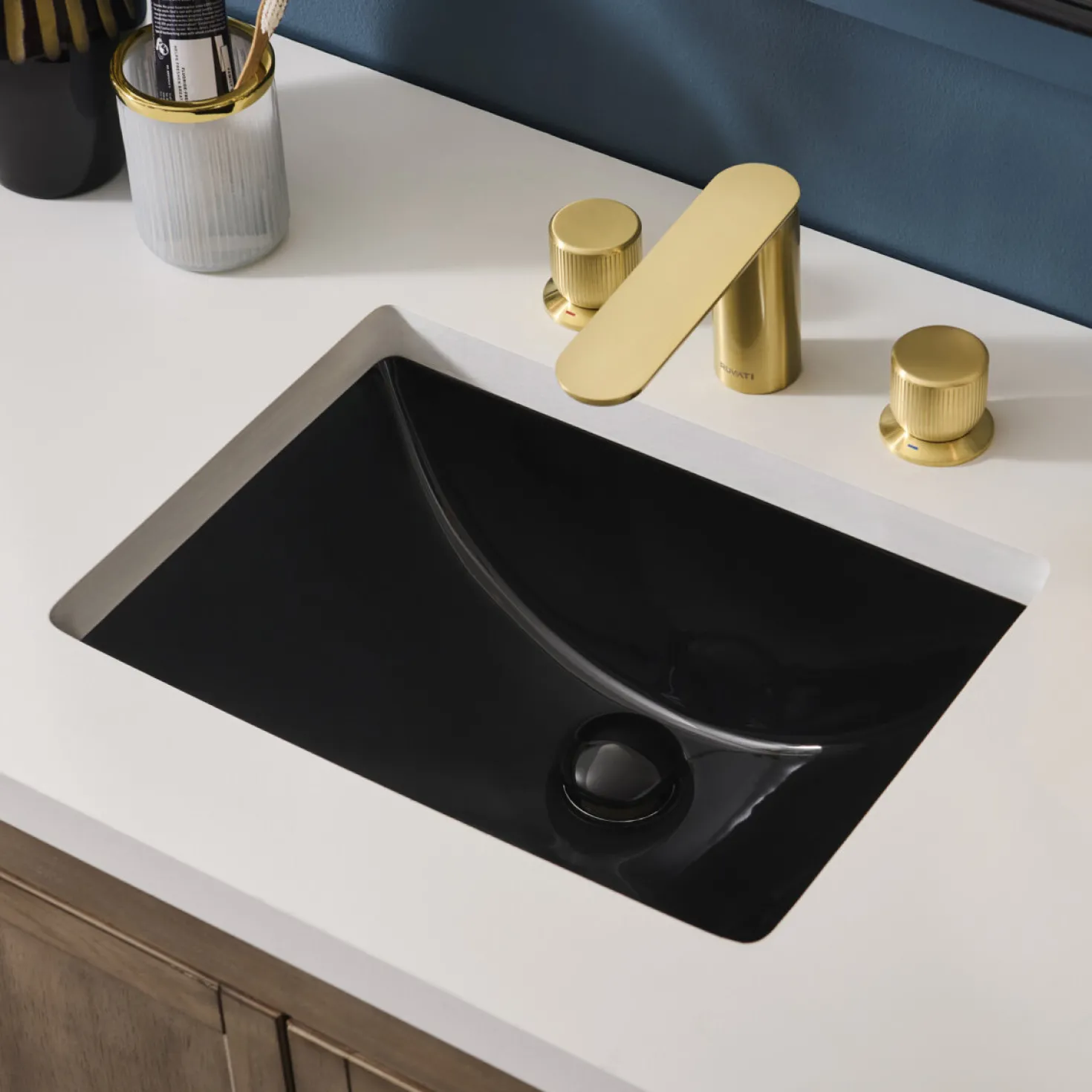 Ruvati 21" x 15" Undermount Bathroom Sink Black Rectangular Porcelain Ceramic with Overflow