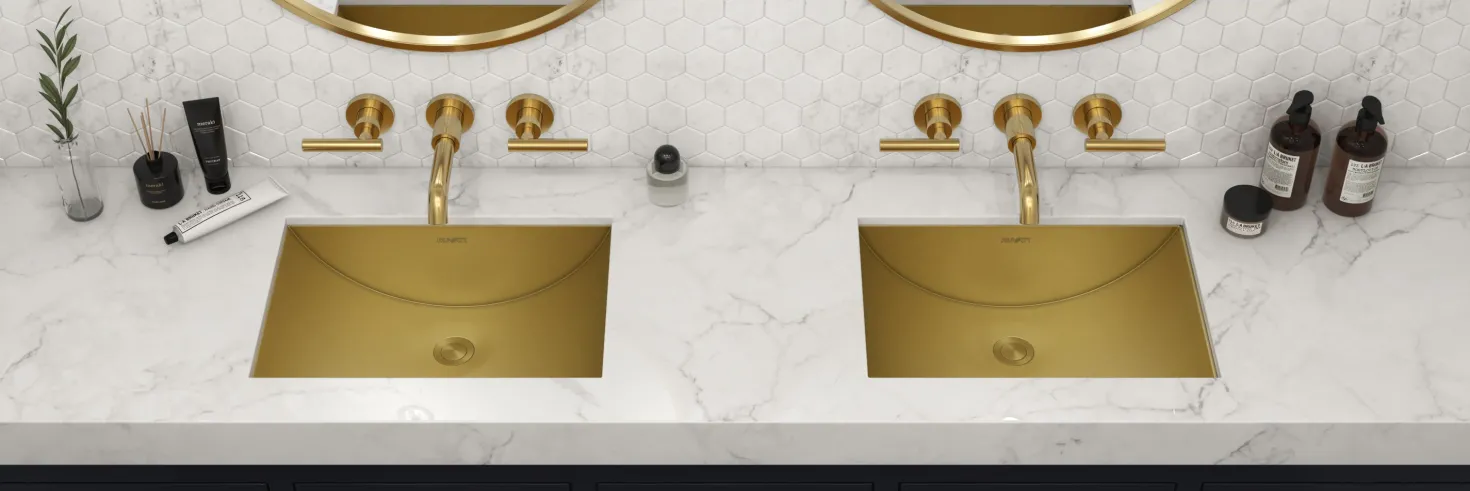 Ruvati 18" x 13" Undermount Brushed Gold Rectangular Stainless Steel Bathroom Sink