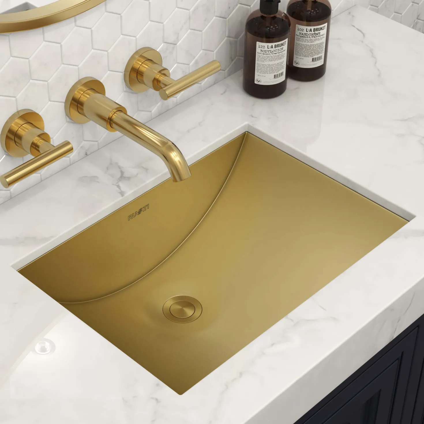 Ruvati 18" x 13" Undermount Brushed Gold Rectangular Stainless Steel Bathroom Sink