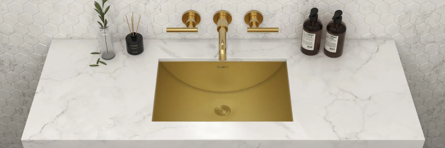 Ruvati 20" x 14" Undermount Brushed Gold Rectangular Stainless Steel Bathroom Sink