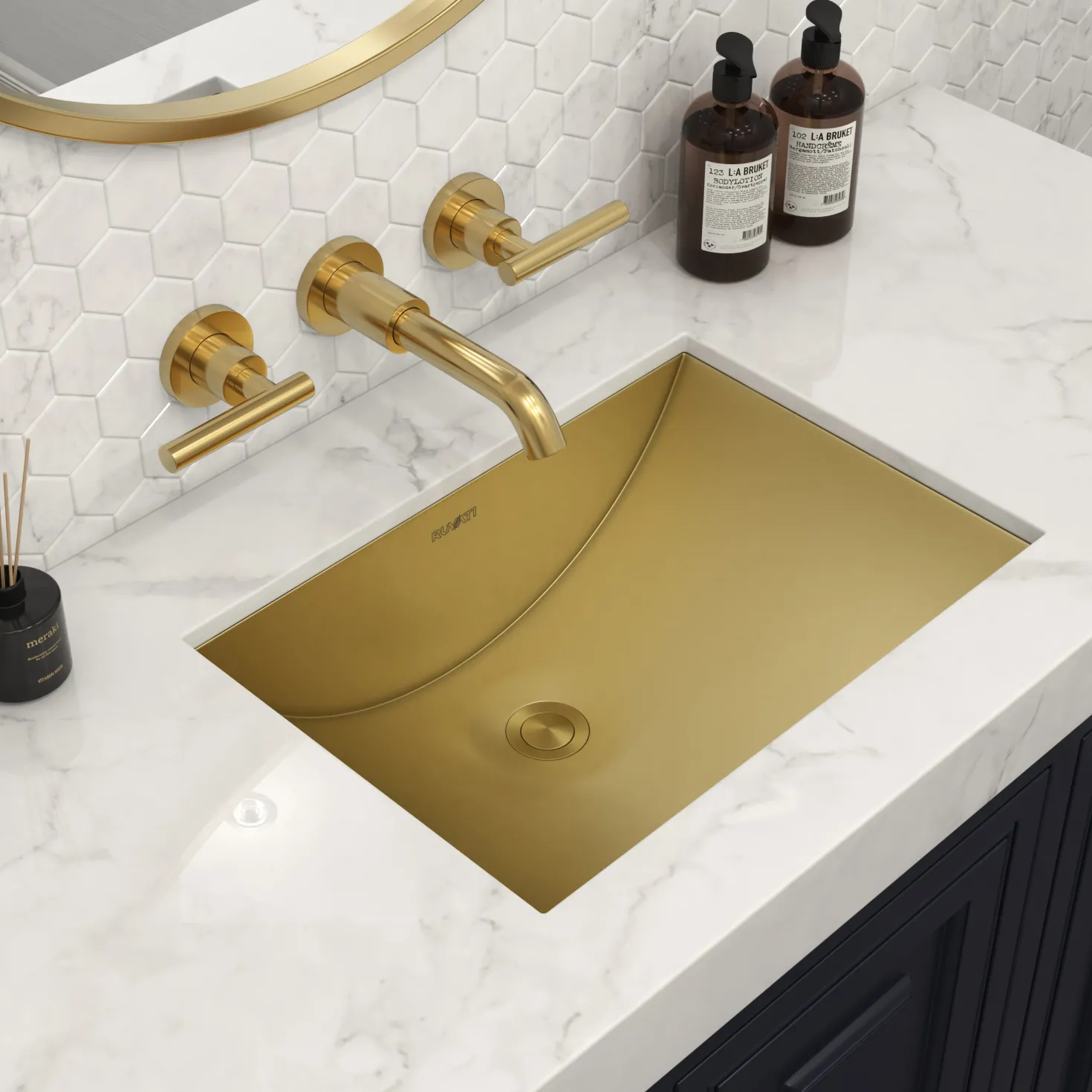 Ruvati 20" x 14" Undermount Brushed Gold Rectangular Stainless Steel Bathroom Sink