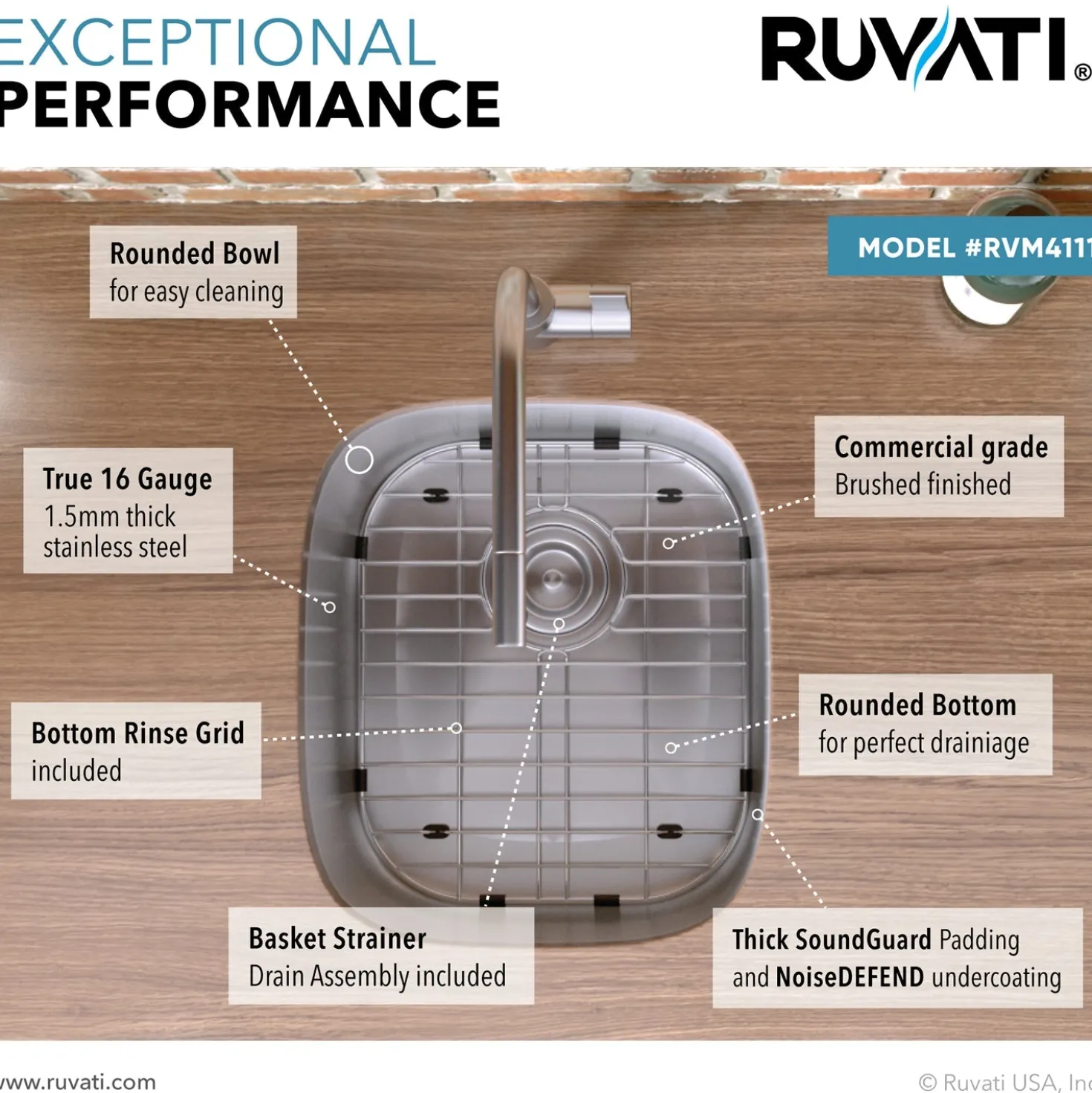 Ruvati 12 x 18" Undermount 16 Gauge Stainless Steel Bar Prep Sink