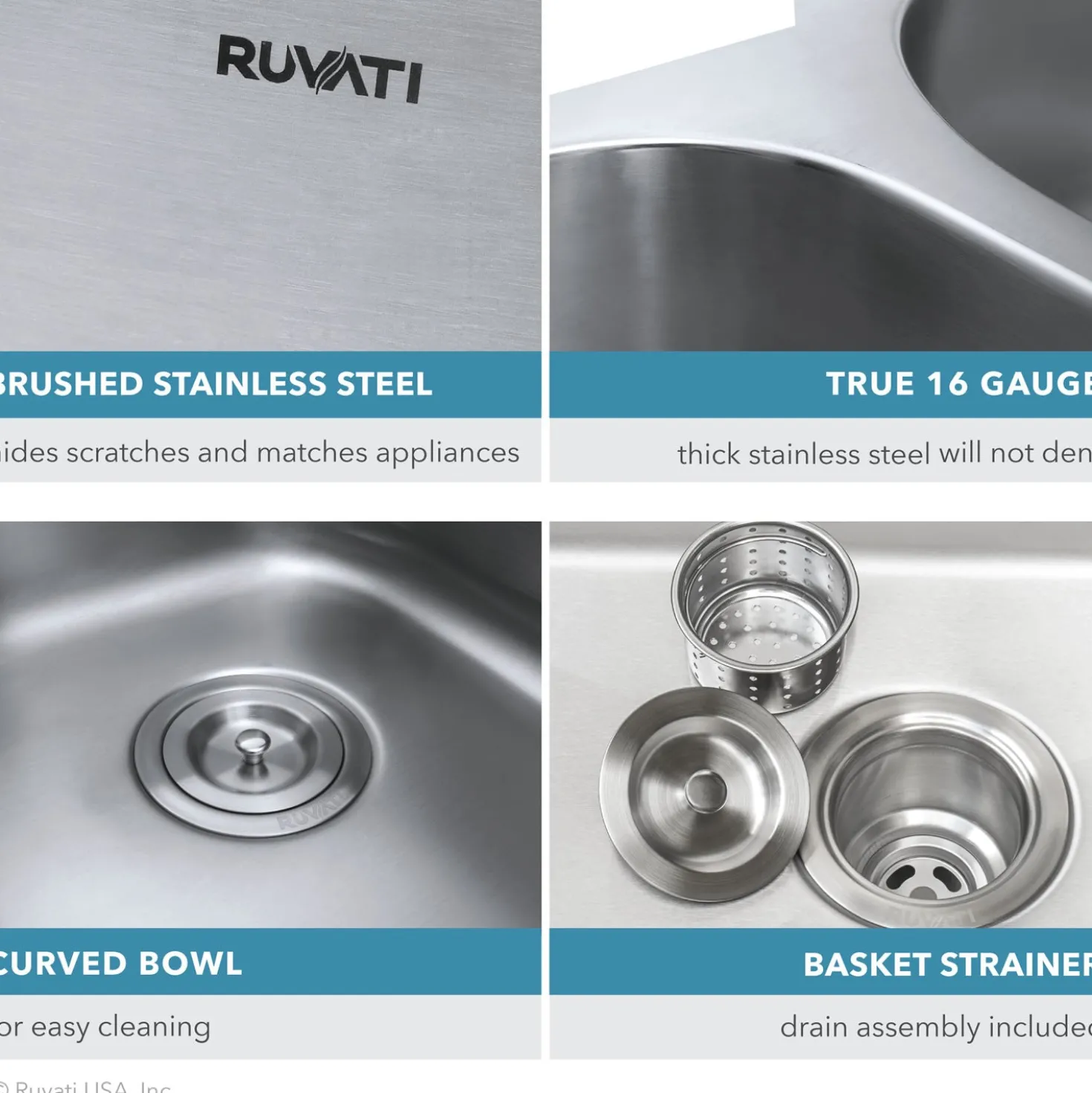 Ruvati 13 x 15" Undermount 16 Gauge Stainless Steel Bar Prep Sink