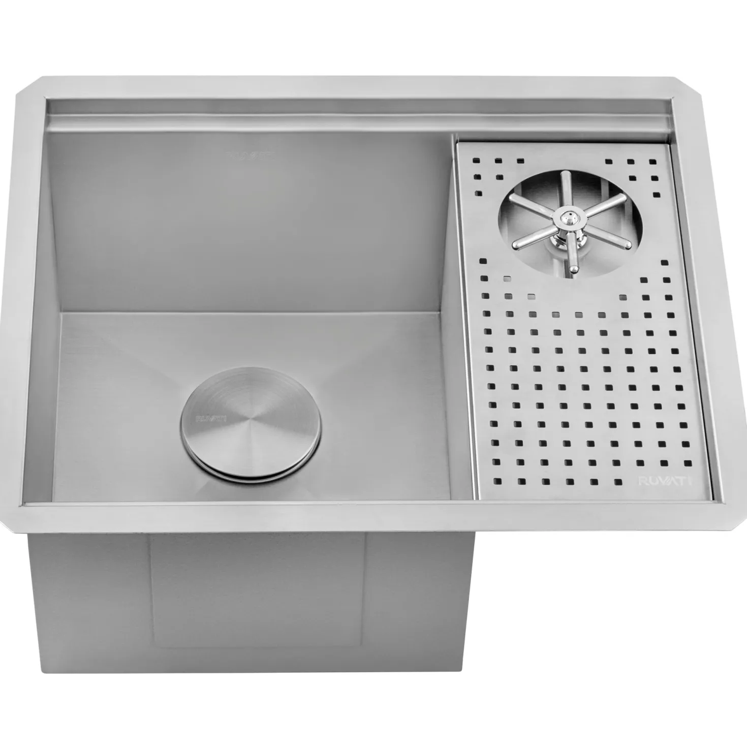 Ruvati 22" x 18" Undermount Workstation Bar Sink and Glass Rinser