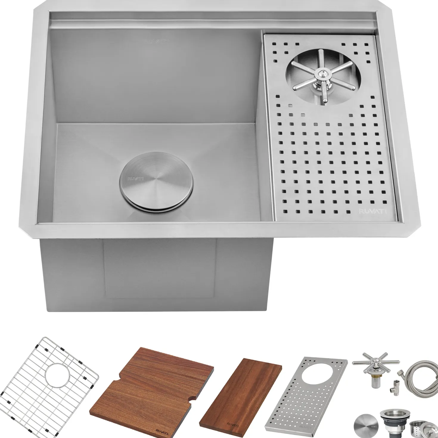 Ruvati 22" x 18" Undermount Workstation Bar Sink and Glass Rinser