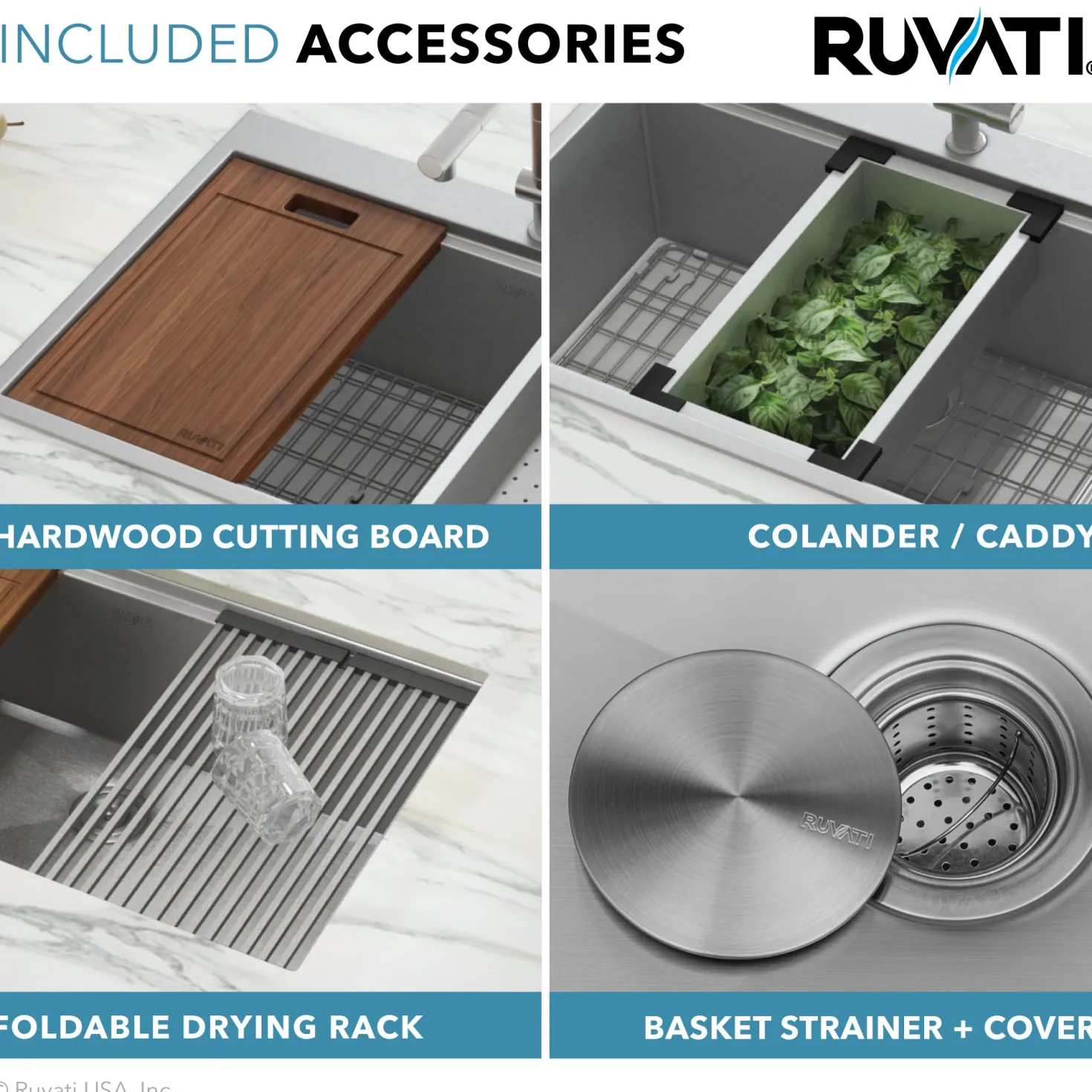 Ruvati 33 x 22" Workstation Drop-in 60/40 Double Bowl Topmount Tight Radius 16 Gauge Stainless Steel Ledge Kitchen Sink