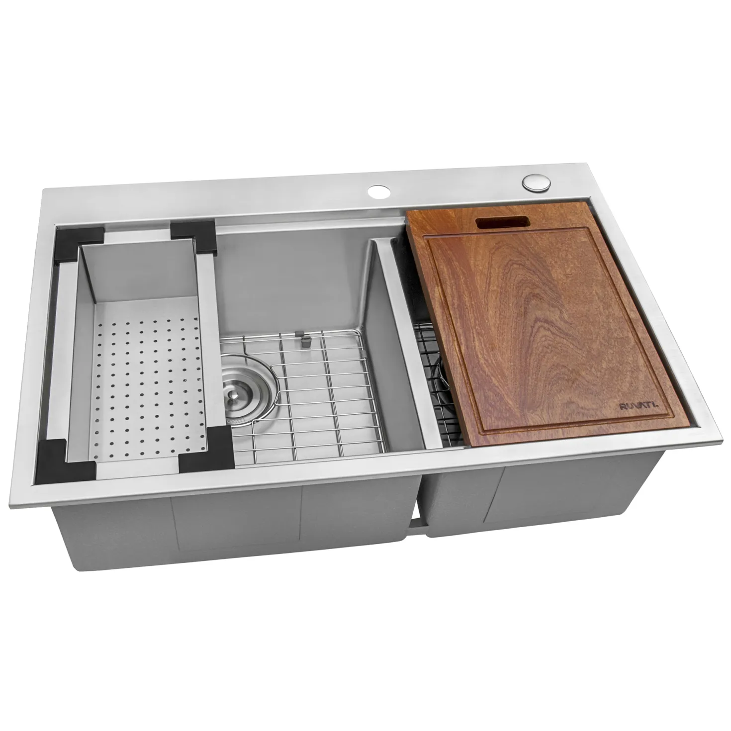 Ruvati 33 x 22" Workstation Drop-in 60/40 Double Bowl Topmount Tight Radius 16 Gauge Stainless Steel Ledge Kitchen Sink