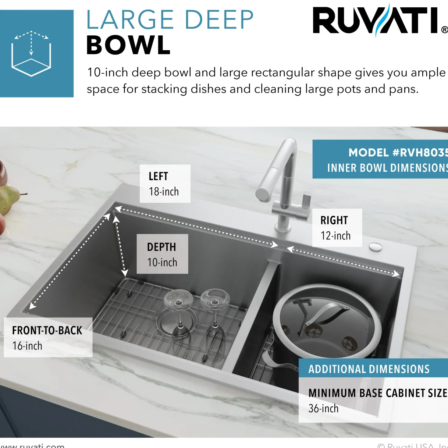 Ruvati 33 x 22" Workstation Drop-in 60/40 Double Bowl Topmount Tight Radius 16 Gauge Stainless Steel Ledge Kitchen Sink