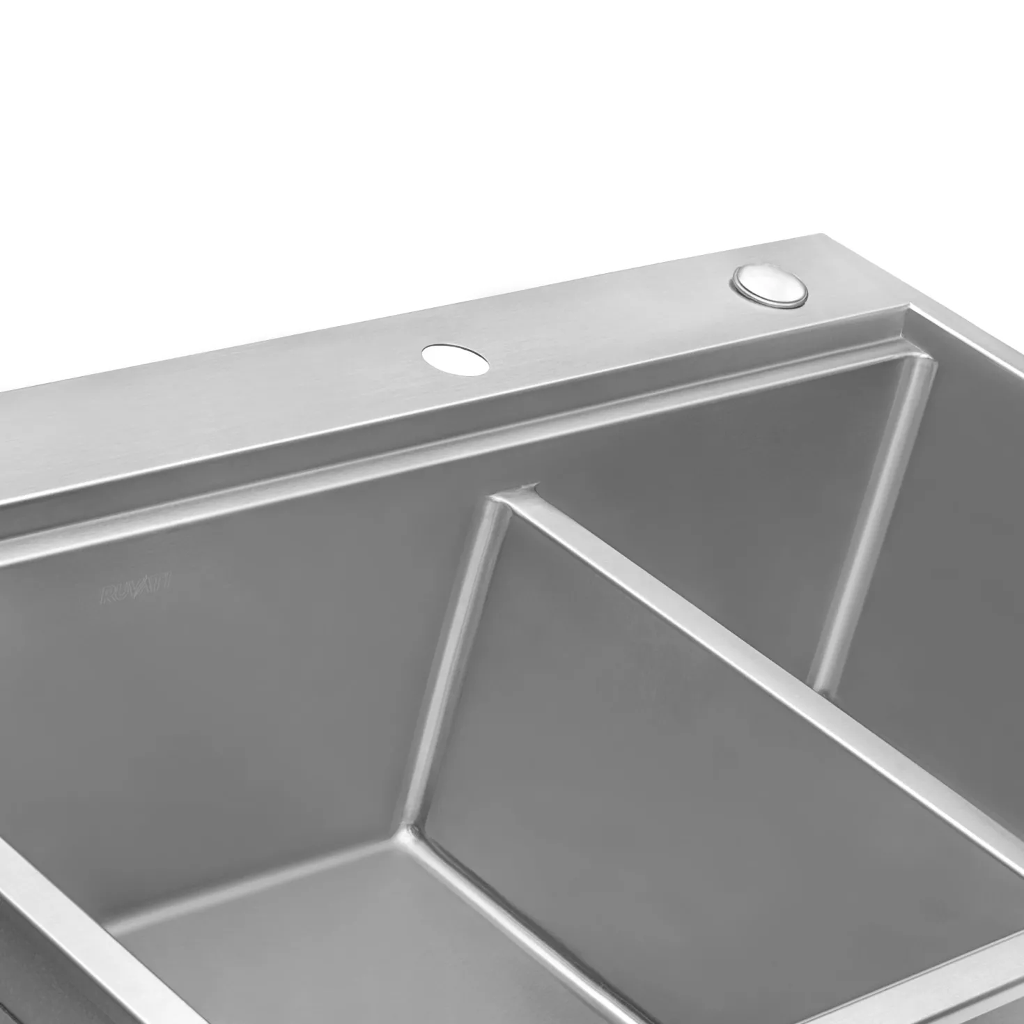 Ruvati 33 x 22" Workstation Drop-in 60/40 Double Bowl Topmount Tight Radius 16 Gauge Stainless Steel Ledge Kitchen Sink