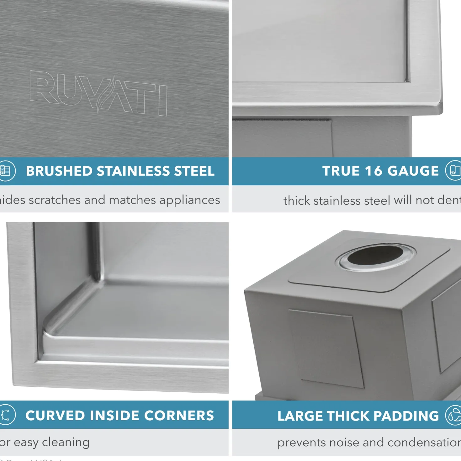 Ruvati 33 x 22" Workstation Drop-in 60/40 Double Bowl Topmount Tight Radius 16 Gauge Stainless Steel Ledge Kitchen Sink